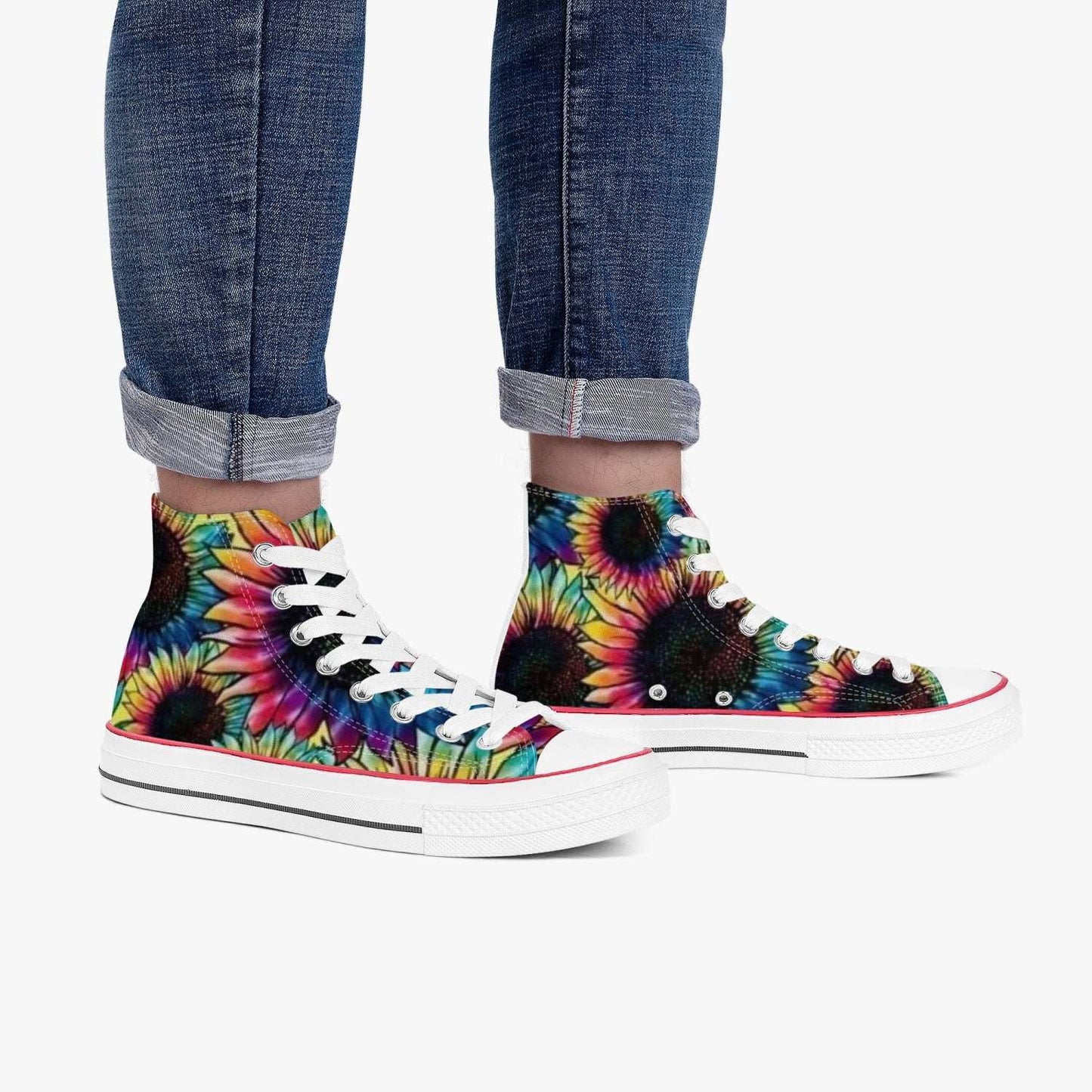 "Vibrant Tie-Dye Sunflower High-Top Sneakers - Rock N Royalty Collection"