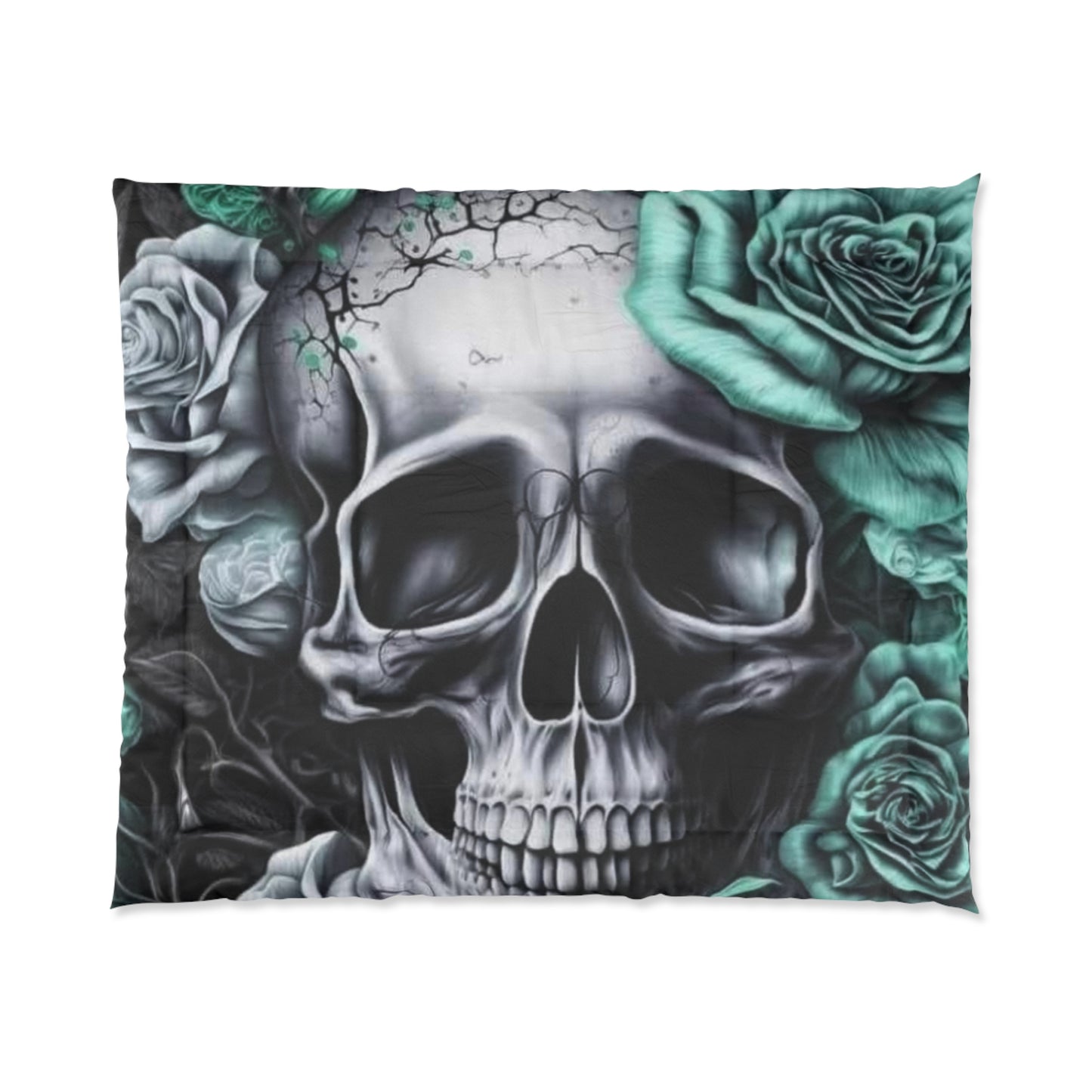 SKULL Comforter GREEN Printify