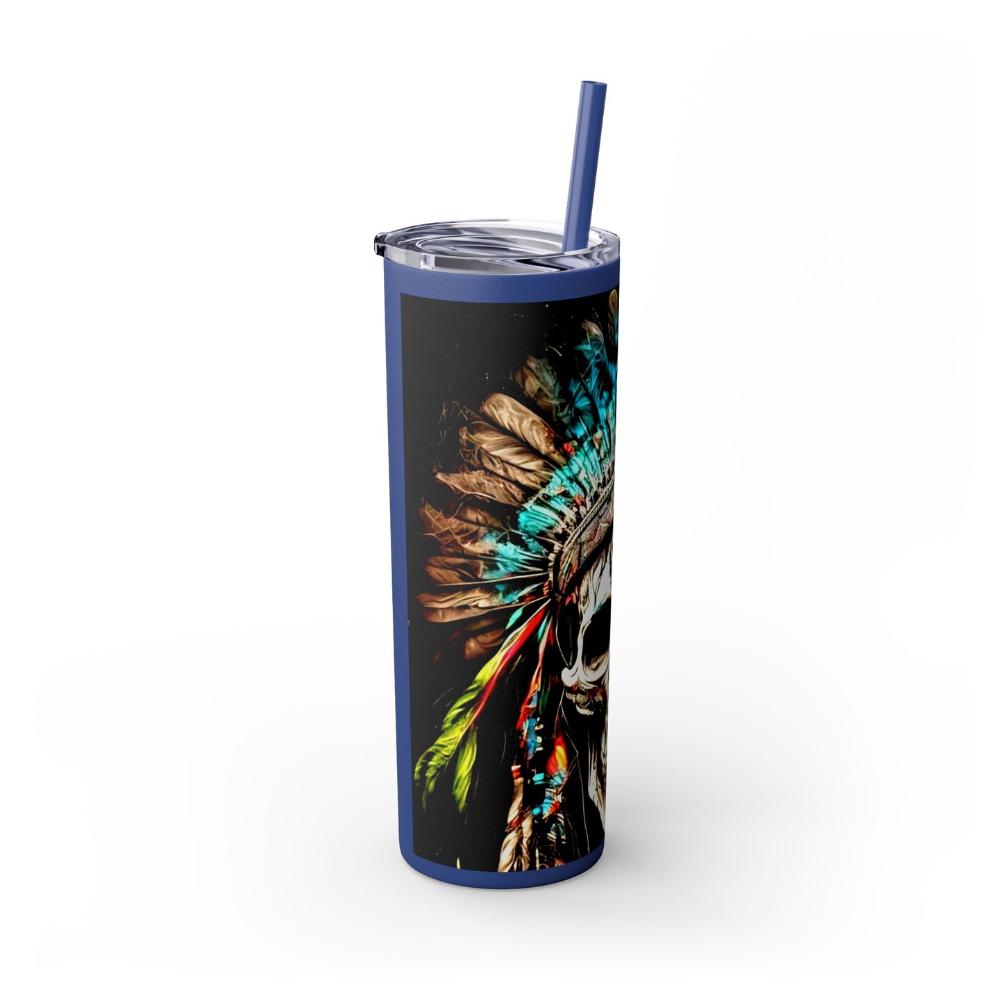 All colors Skull Indian - Skinny Tumbler with Straw, 20oz Printify