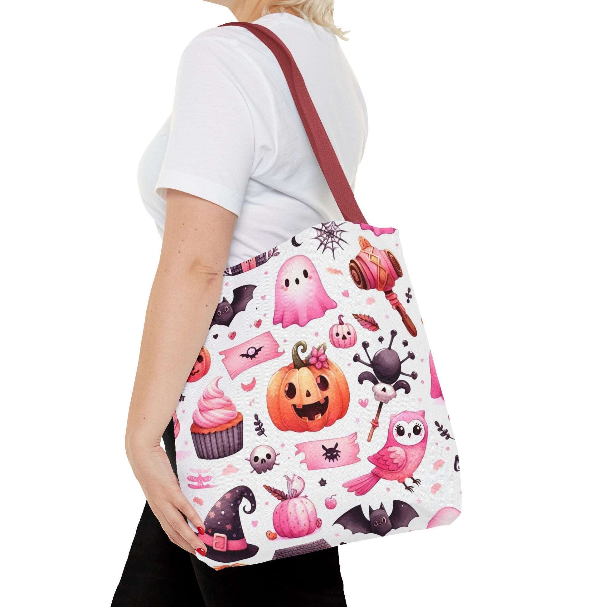 "Kawaii Halloween Tote Bag - Cute Ghost, Pumpkin & Spooky Treats Design"