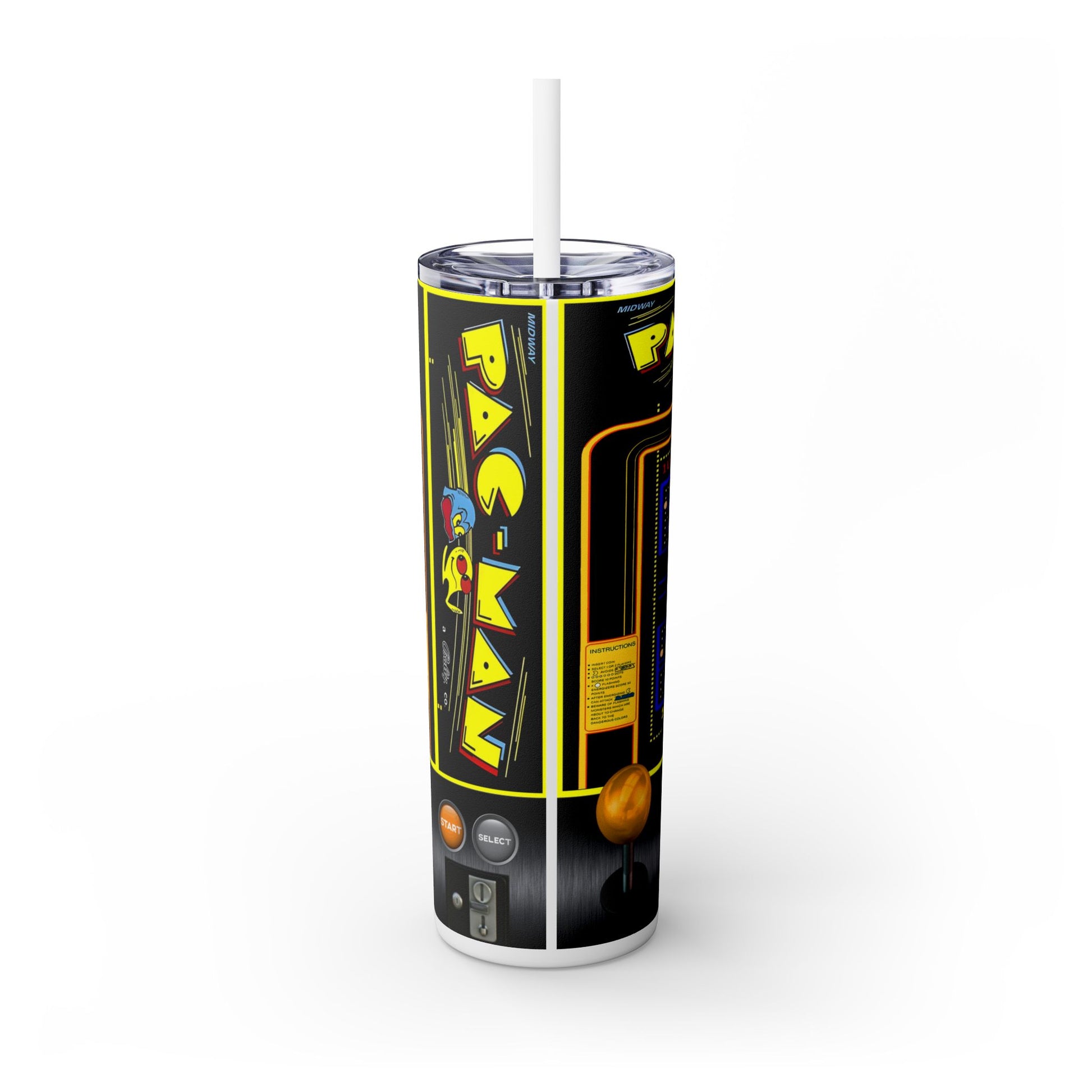 PACMAN ARCADE GAME - Skinny Tumbler with Straw, 20oz - Rock n Royalty Designs