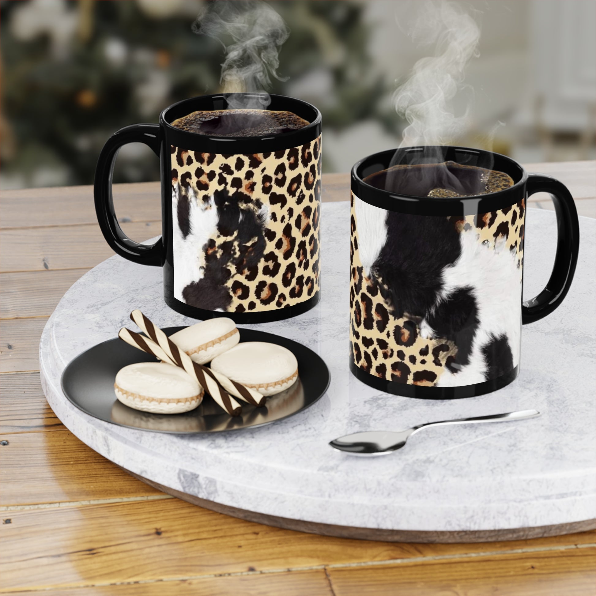 BLK/WHT ANIMAL PRINT  - Black Coffee Mug, 11oz Printify