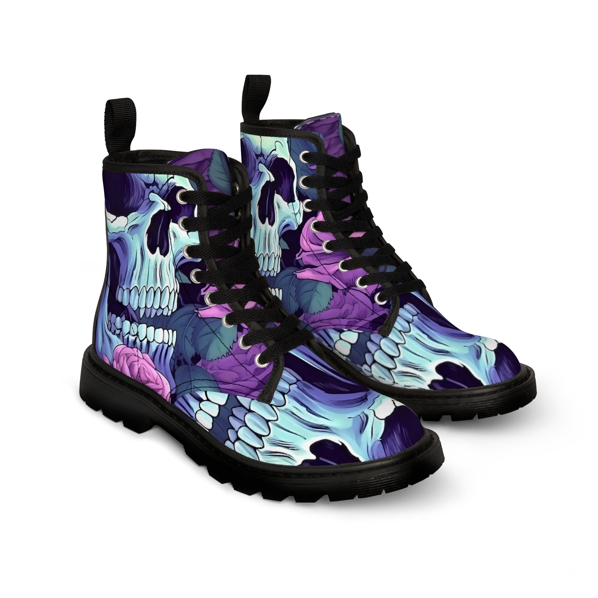 Purple/Blue Skull - Women's Canvas Boots - Rock n Royalty Designs