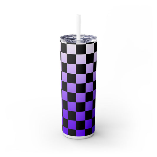 PURPLE RAD checkered Skinny Tumbler with Straw, 20oz - Rock n Royalty Designs