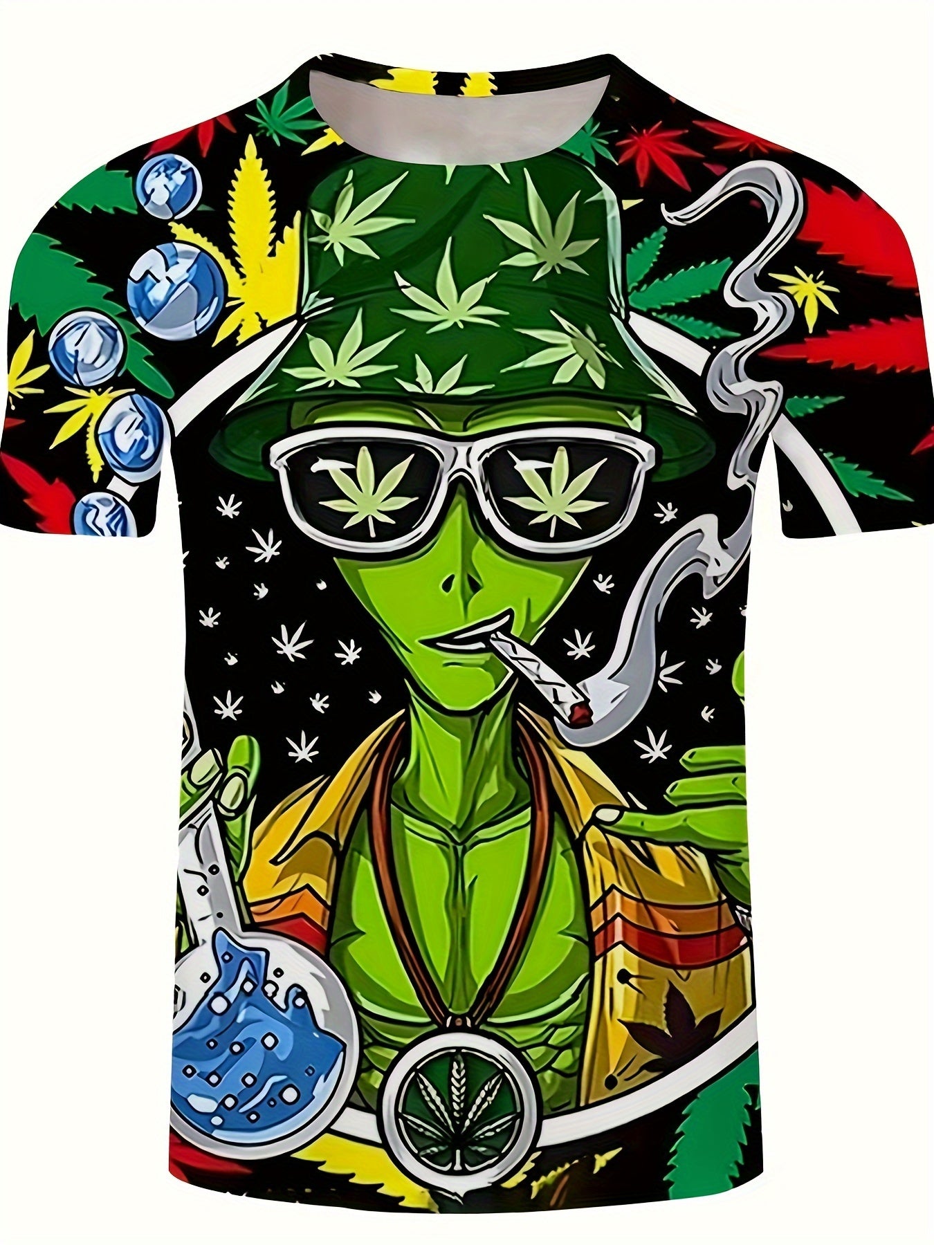 Novelty 3D Alien Maryjane Pattern Print Men's Crew Neck Short Sleeve T-shirt, Casual Summer T-Shirt For Daily Wear And Vacation Resorts - Rock n Royalty Designs