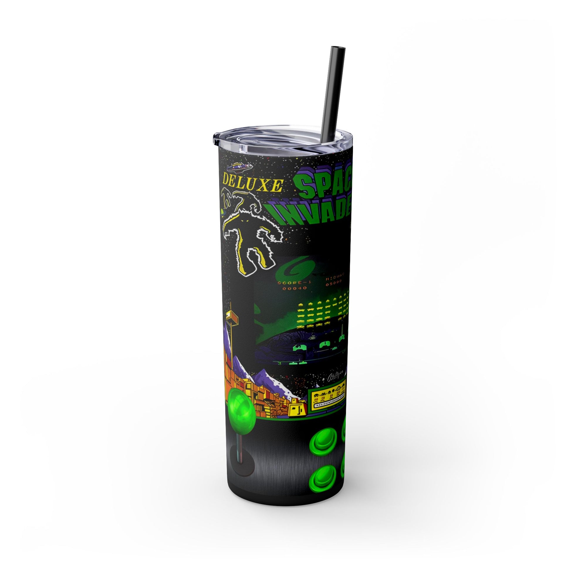 SPACE INVADERS DELUXE ARCADE GAME - Skinny Tumbler with Straw, 20oz - Rock n Royalty Designs