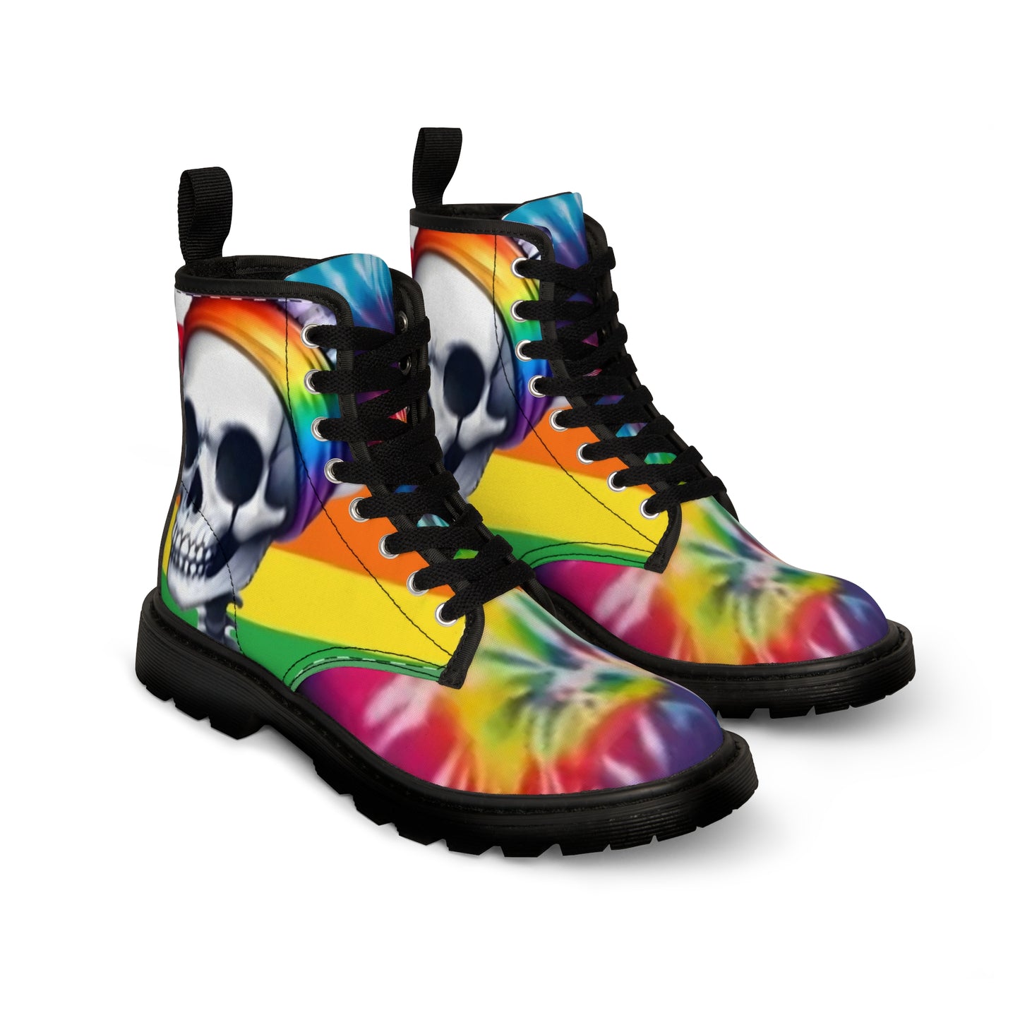 RAINBOW SKULL - Women's Canvas Boots - Rock n Royalty Designs