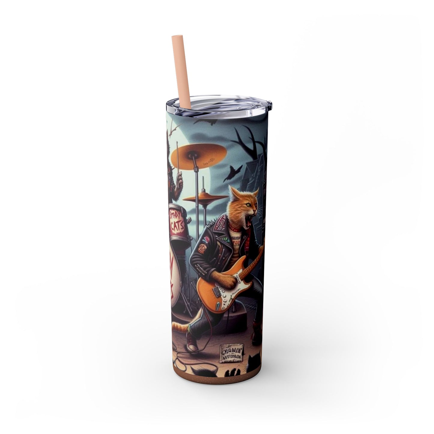 The Cats are Stray -  Skinny Tumbler with Straw, 20oz Printify