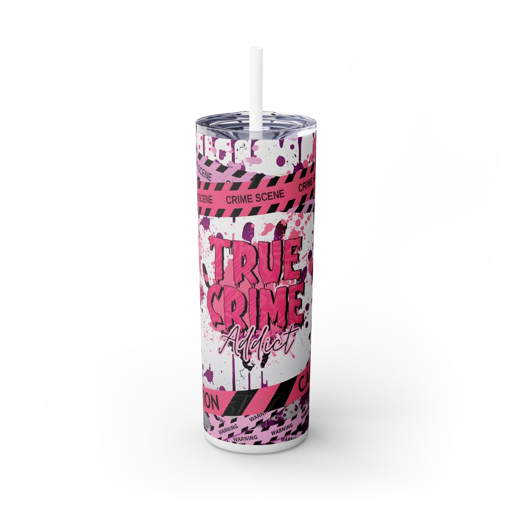 True Crime Pink - Skinny Tumbler with Straw, 20oz - Rock n Royalty Designs