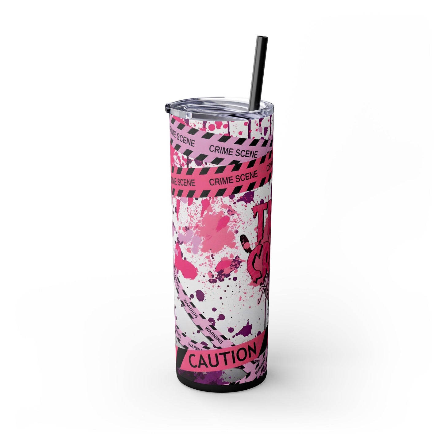 True Crime Pink - Skinny Tumbler with Straw, 20oz - Rock n Royalty Designs