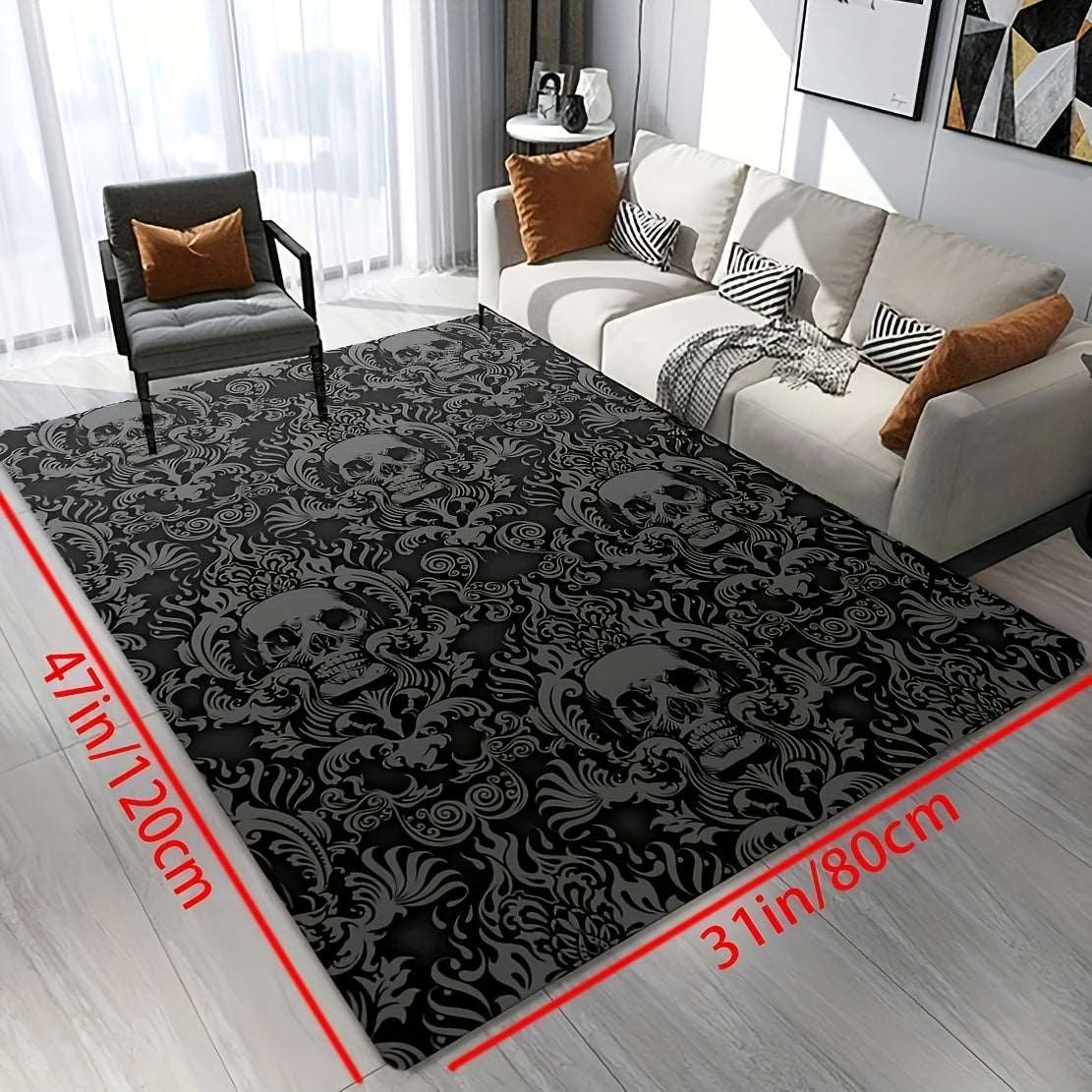 Add a Vintage Touch to Your Home with this Vintage Gothic Skull Damask Area Rug! - Rock n Royalty Designs