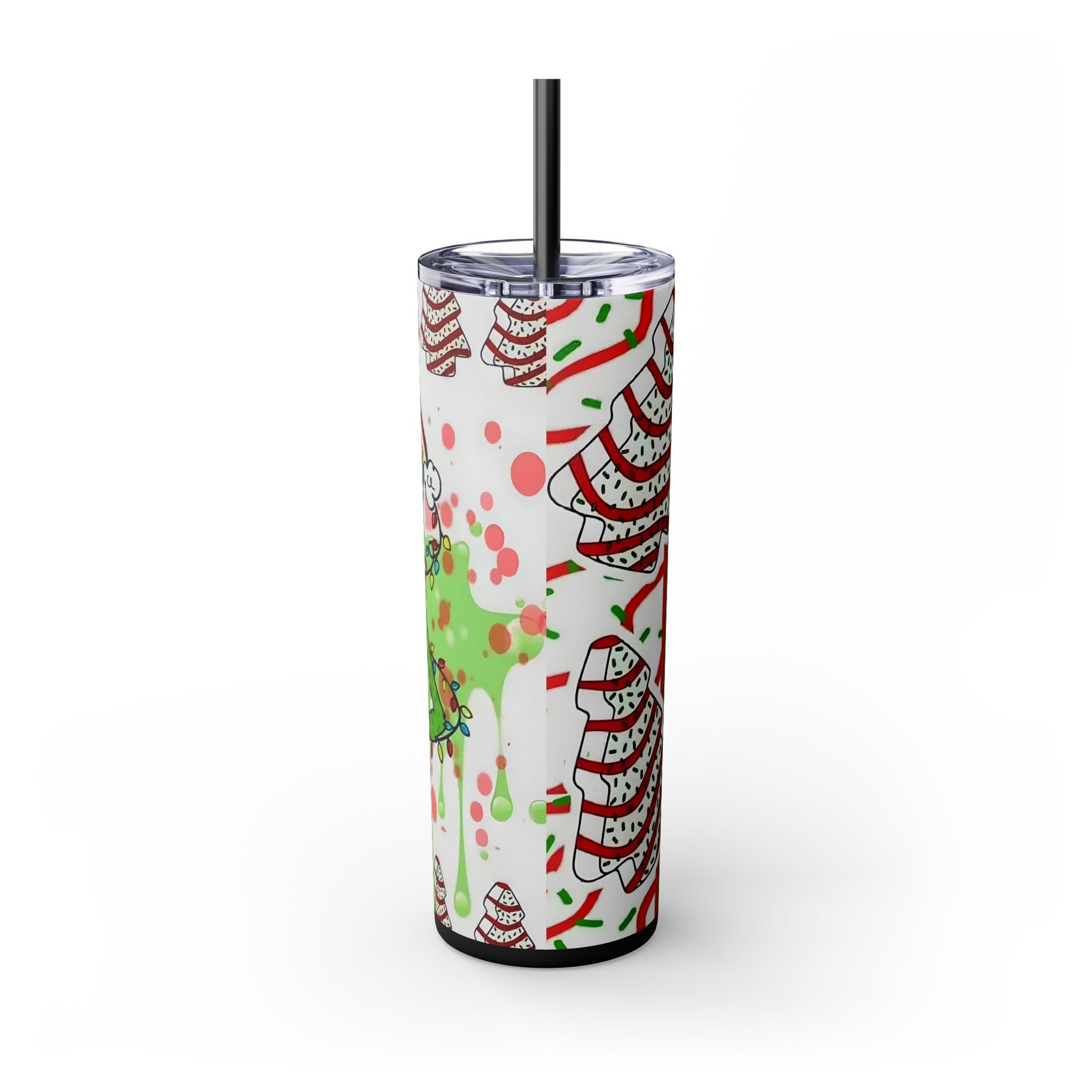 "Grinch Christmas Tumbler 20oz - Holiday Tumbler with Striped Christmas Cakes Design, Double Wall Insulated Cup with Straw (Funny Festive Collection)" Printify