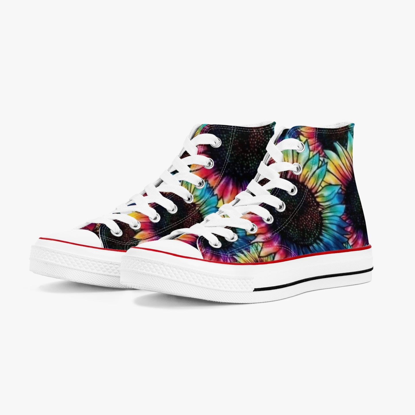 "Vibrant Tie-Dye Sunflower High-Top Sneakers - Rock N Royalty Collection" Vibrant Tie-Dye Sunflower High-Top Sneakers - Kicks - Rock N Royalty Collection"