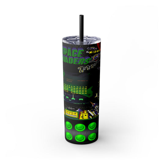 SPACE INVADERS DELUXE ARCADE GAME - Skinny Tumbler with Straw, 20oz - Rock n Royalty Designs