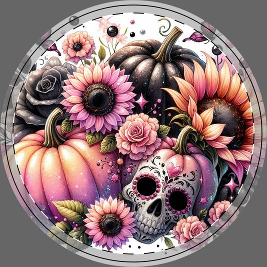 "Autumn Skull Floral Ceramic Coaster  of 4- Skull Decor"