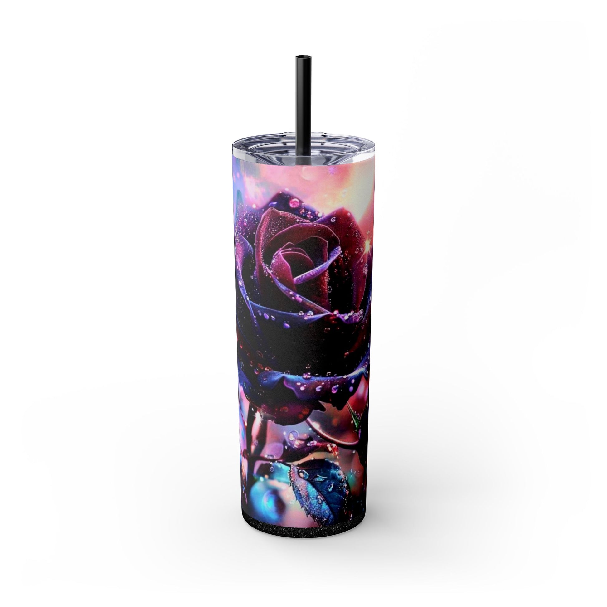 PURPLE ROSE BLUE BFLY - Skinny Tumbler with Straw, 20oz - Rock n Royalty Designs