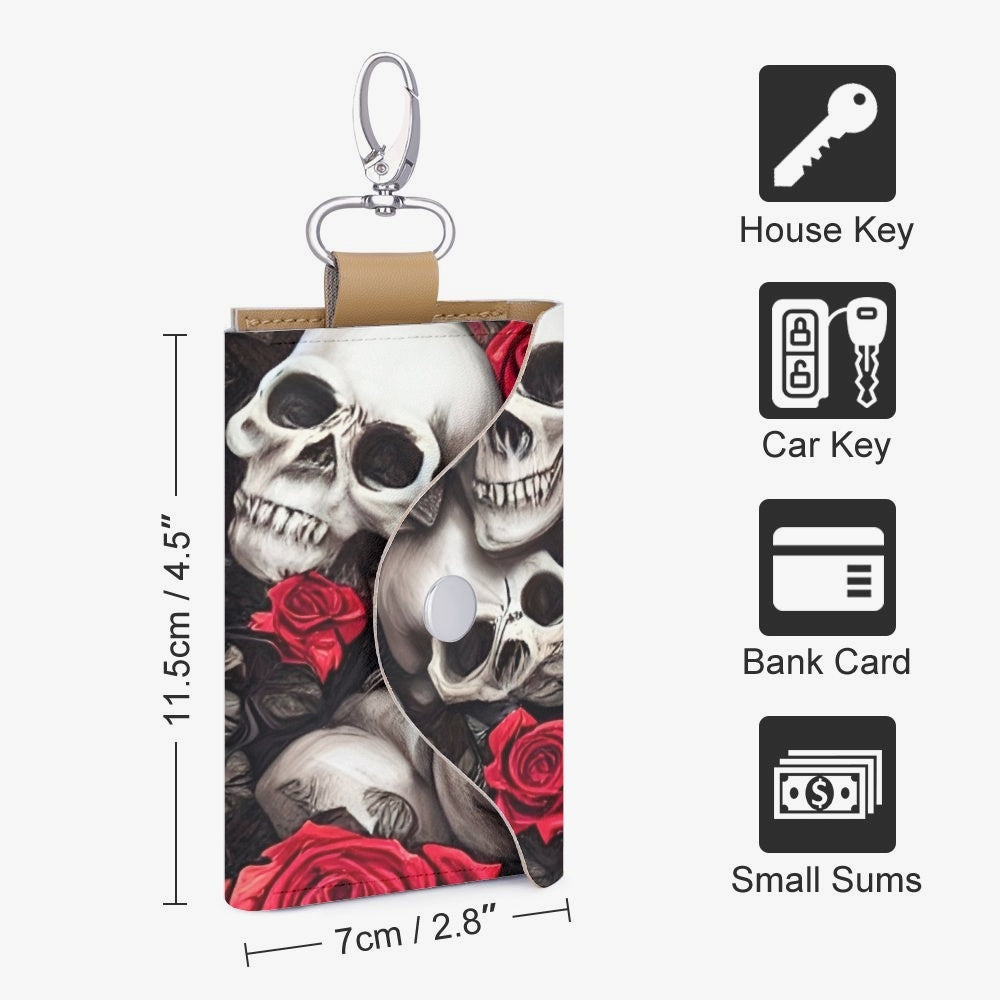 822. Rose and Skull - Black & Red - Key Holder Case