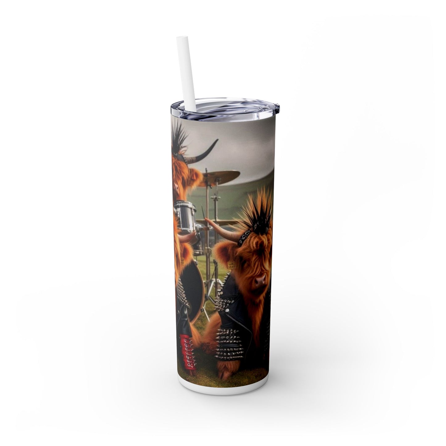 Cow Band -Skinny Tumbler with Straw, 20oz - Rock n Royalty Designs