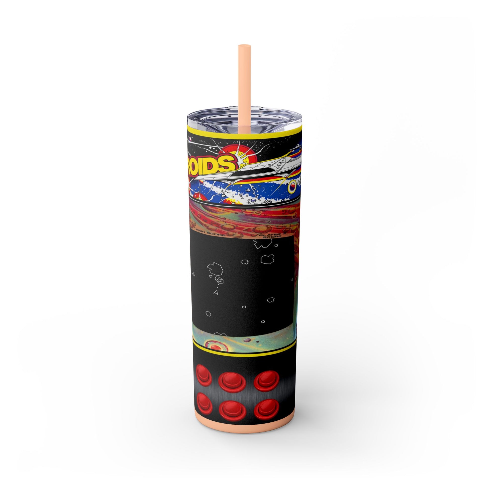 ASTROIDS ARCADE GAME - Skinny Tumbler with Straw, 20oz - Rock n Royalty Designs