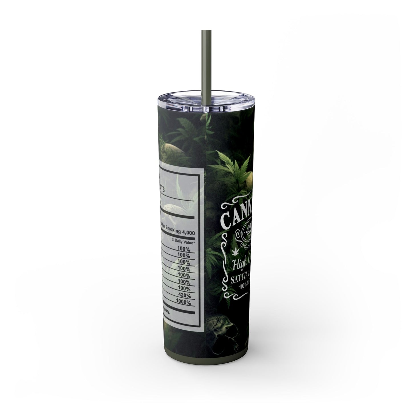 CANNABIS + Servings - Skinny Tumbler with Straw, 20oz - Rock n Royalty Designs