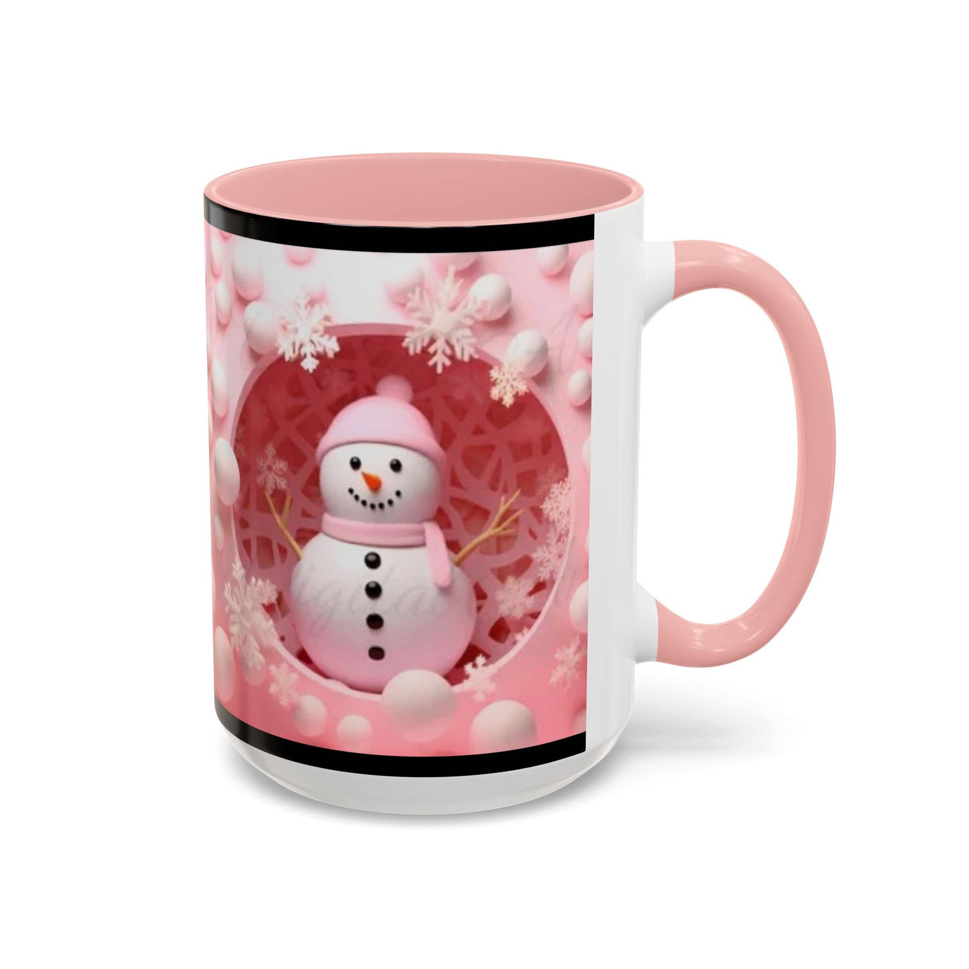 Snowman Coffee Mug, Pink Heart Winter Design (11oz) Printify