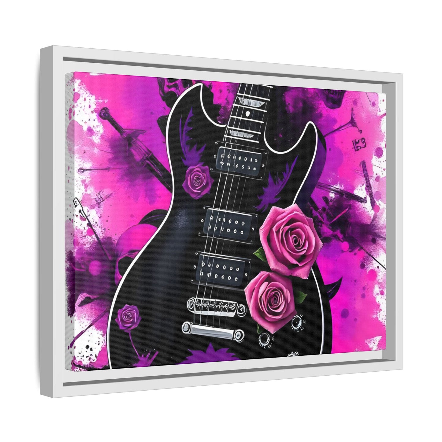 Canvas Art Print 1 of 4 - VIBRAINT Purple Guitar with Skulls and Pink Roses - Rock n Royalty Designs