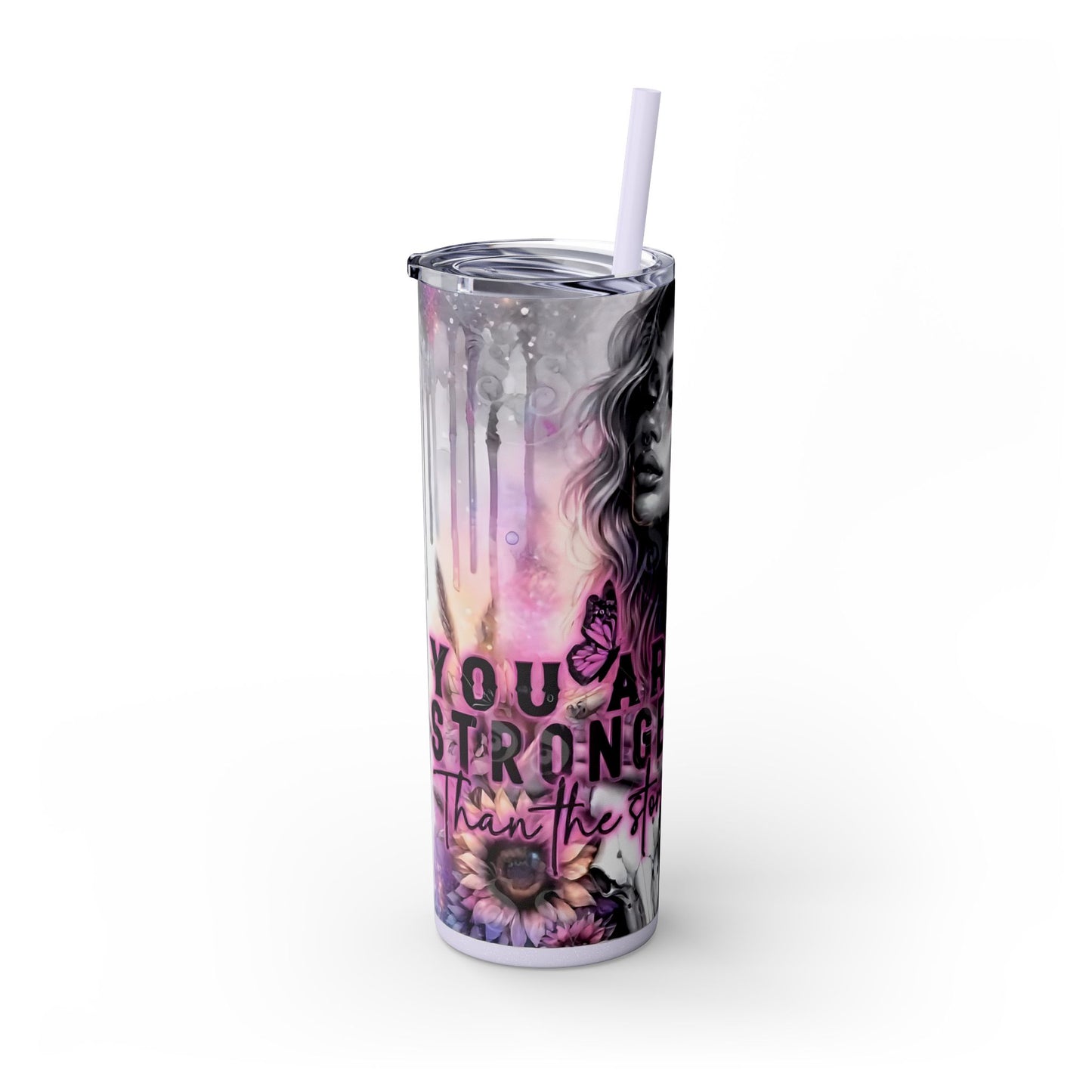 Stronger than you think - Skinny Tumbler with Straw, 20oz - Rock n Royalty Designs