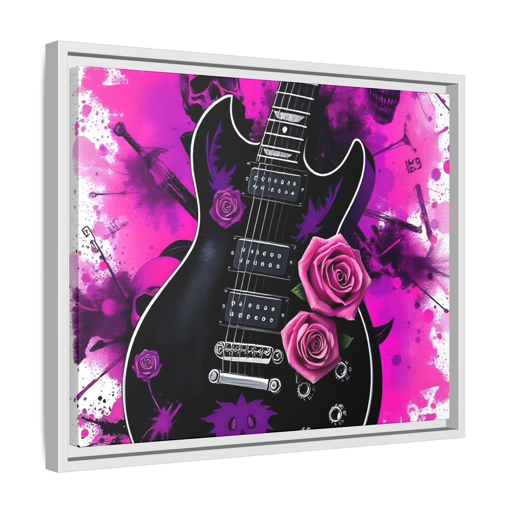 Canvas Art Print 1 of 4 - VIBRAINT Purple Guitar with Skulls and Pink Roses - Rock n Royalty Designs