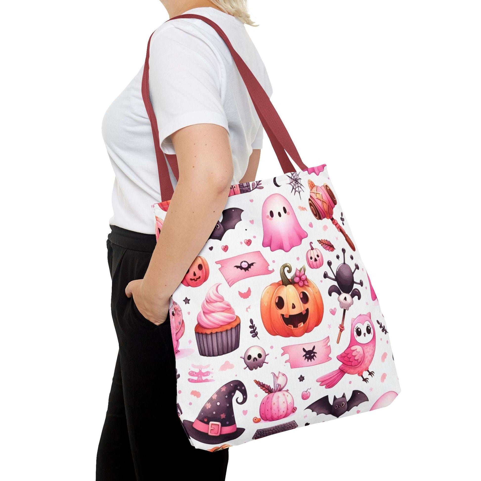 "Kawaii Halloween Tote Bag - Cute Ghost, Pumpkin & Spooky Treats Design"