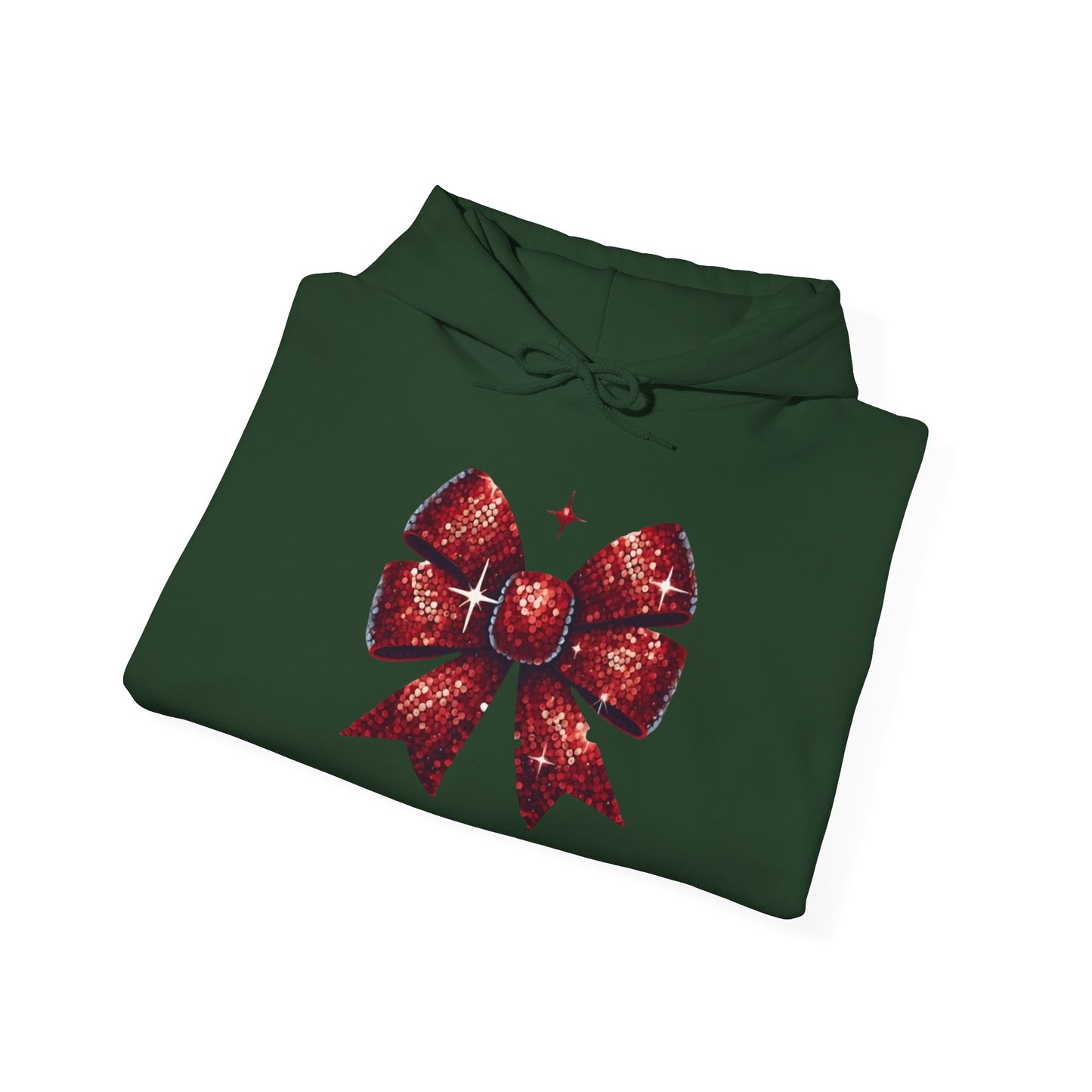 "Red Glitter Bow Hoodie | Christmas Holiday Sweatshirt" Printify