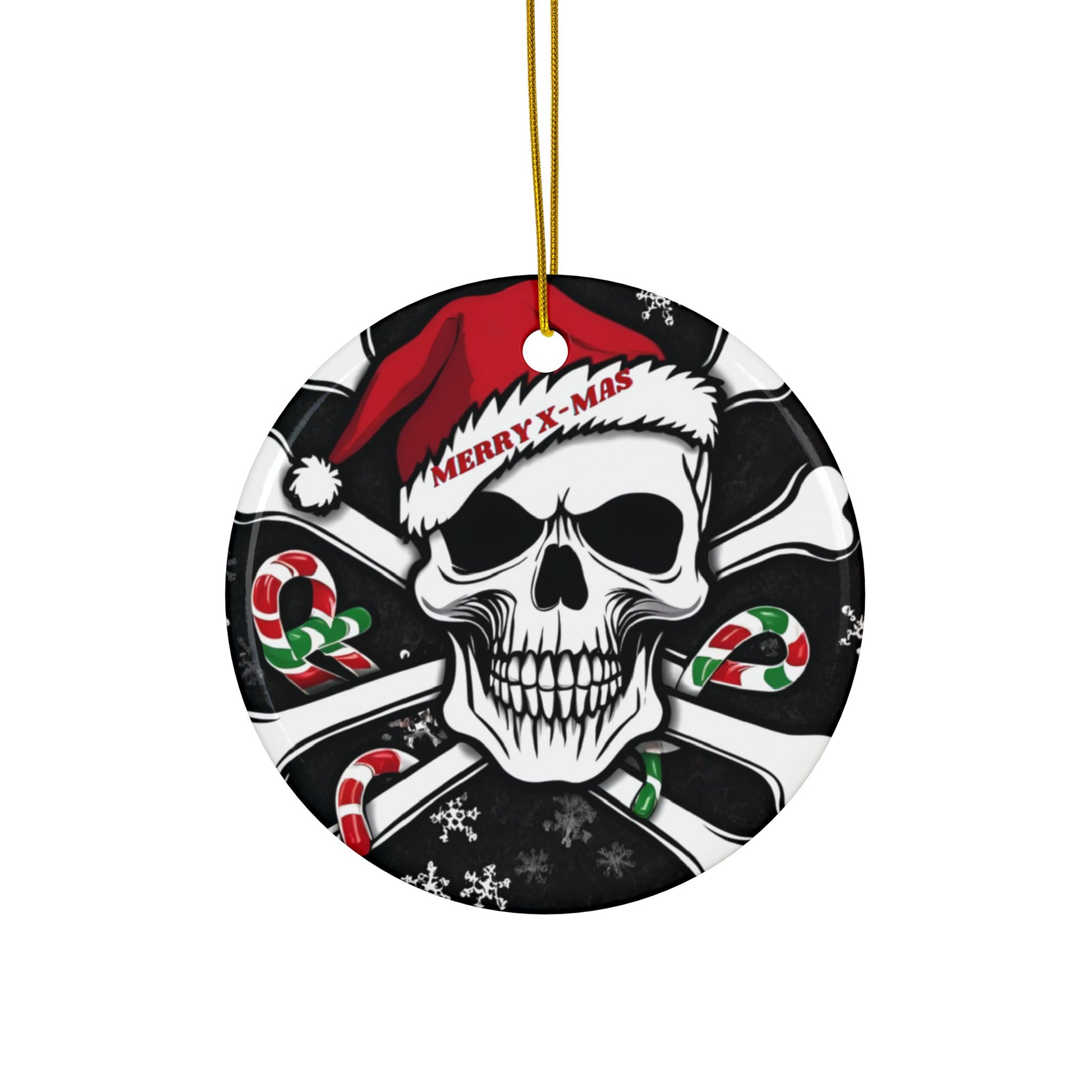 Merry X-Mas Skull Ssnta Hat - Ceramic Ornaments, 2-Side Print, (1pc, 3pcs, 5pcs, 10pcs) - Rock n Royalty Designs