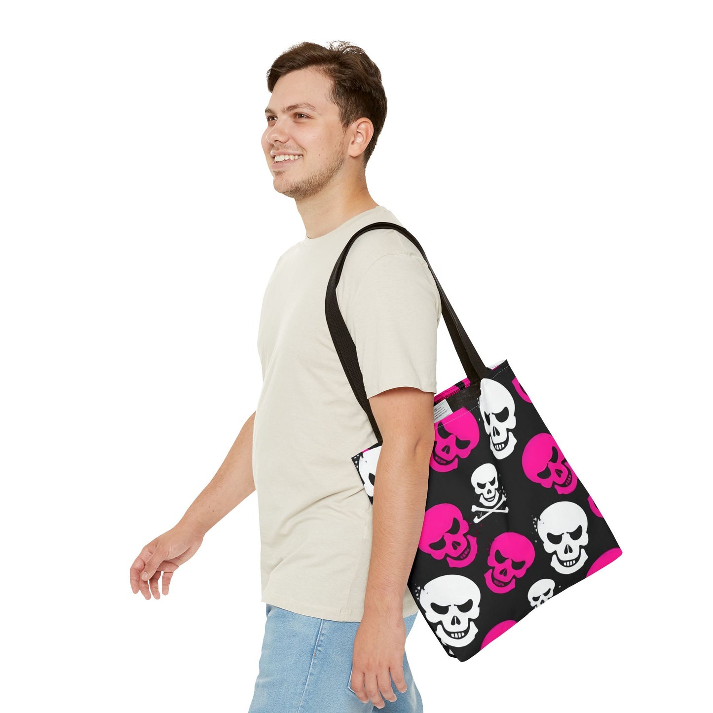 BLK WHT PINK SKULL - Tote Bag (AOP) - Rock n Royalty Designs