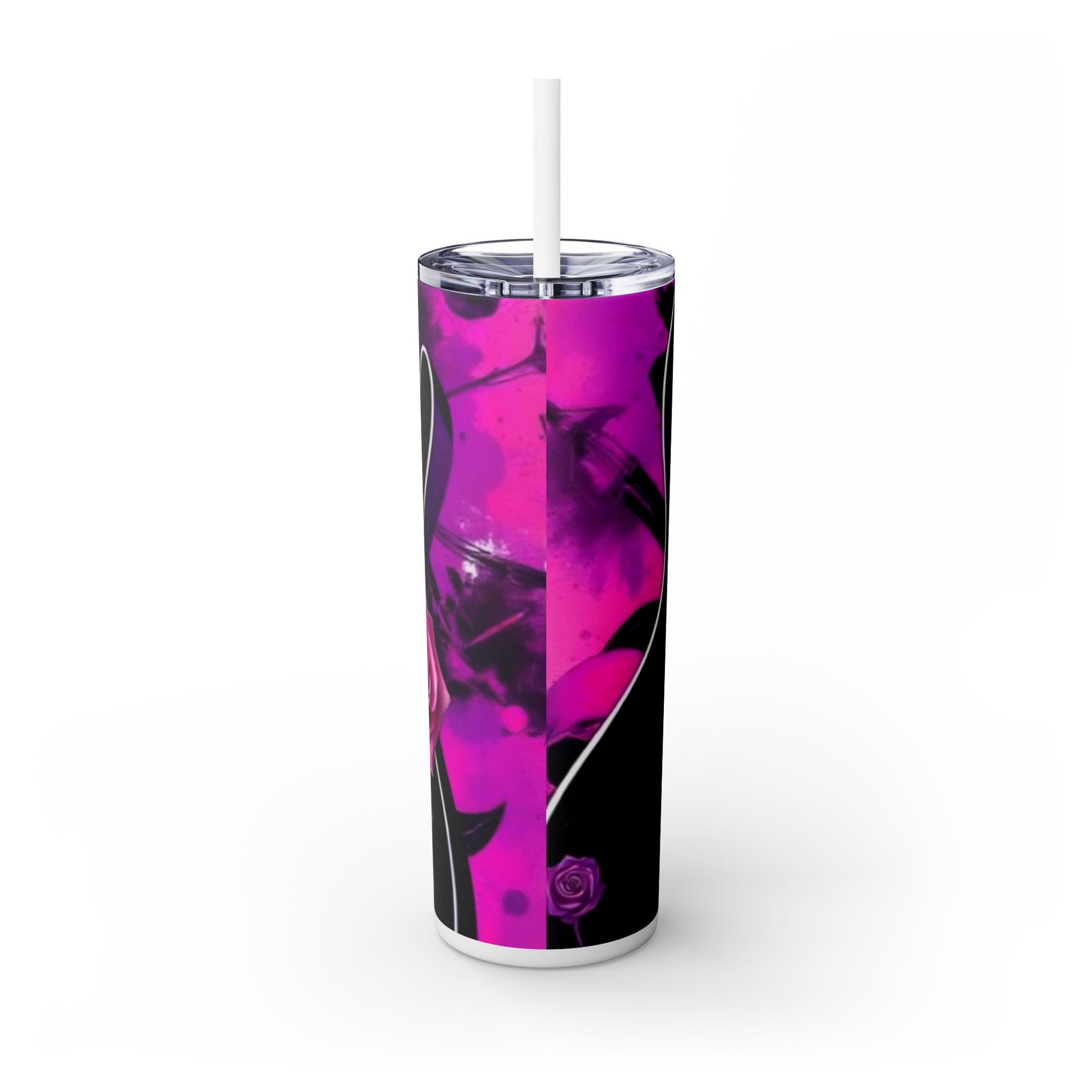 Series 1 of 4 - VIBRAINT Purple Guitar with Skulls and Pink Roses,Skinny Tumbler with Straw, 20oz - Rock n Royalty Designs