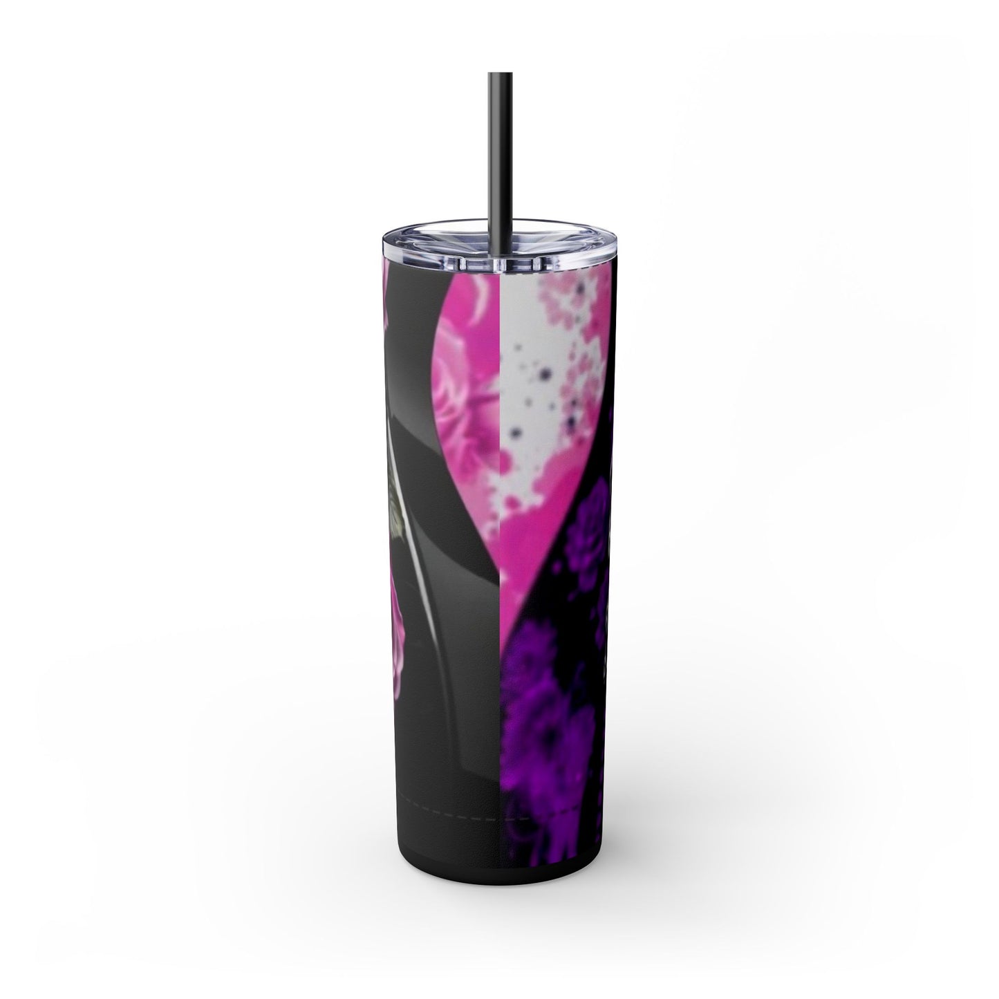 Series 3 of 4 - VIBRAINT Purple Guitar with Skulls and Pink Roses,Skinny Tumbler with Straw, 20oz - Rock n Royalty Designs