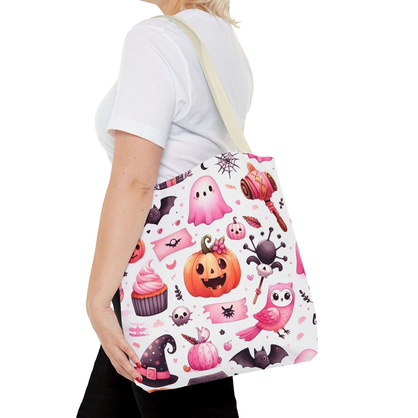 "Kawaii Halloween Tote Bag - Cute Ghost, Pumpkin & Spooky Treats Design"