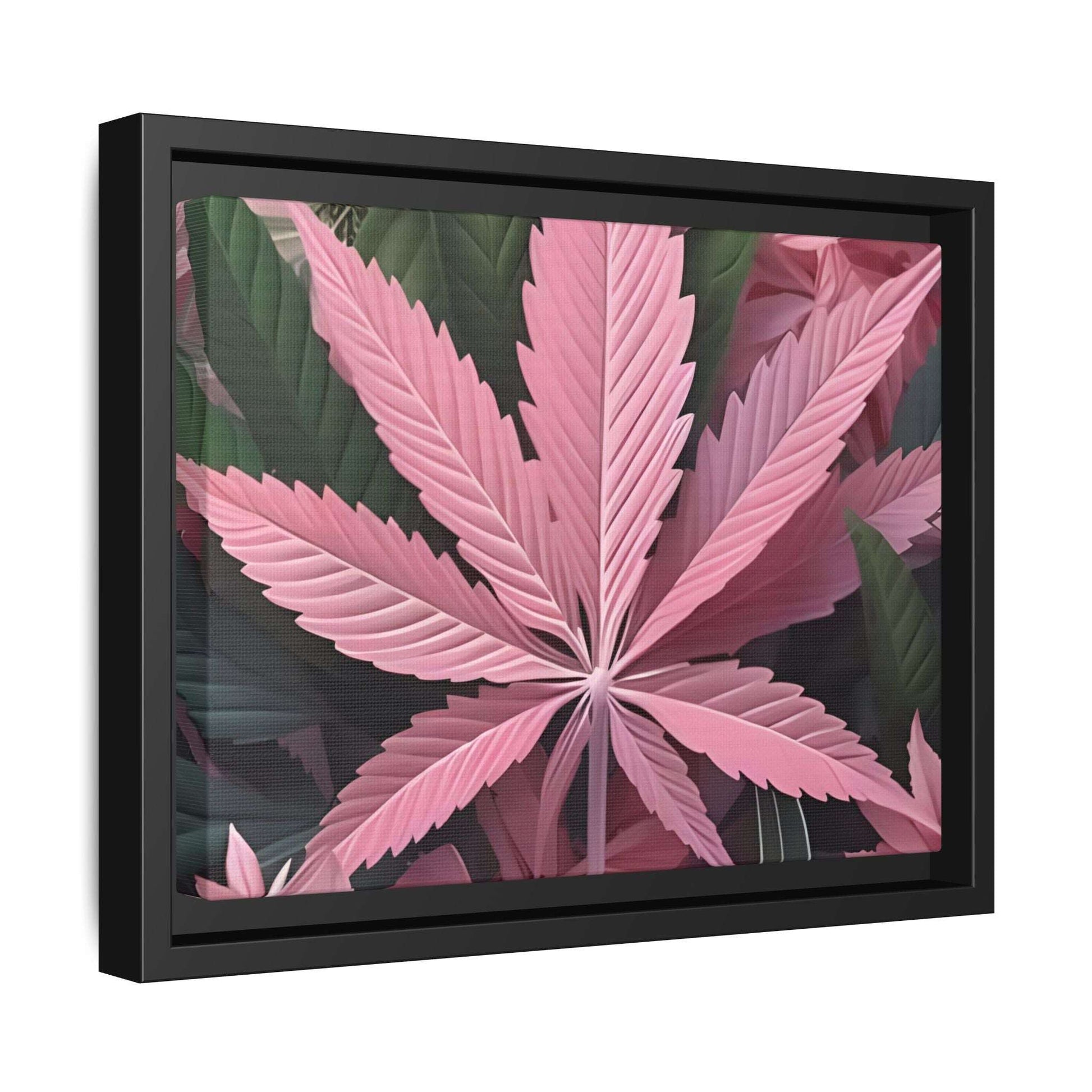 "Pink Cannabis Leaf Art | Framed Botanical Wall Decor | Modern Marijuana Print" Matte Canvas, Framed (Multi-color)