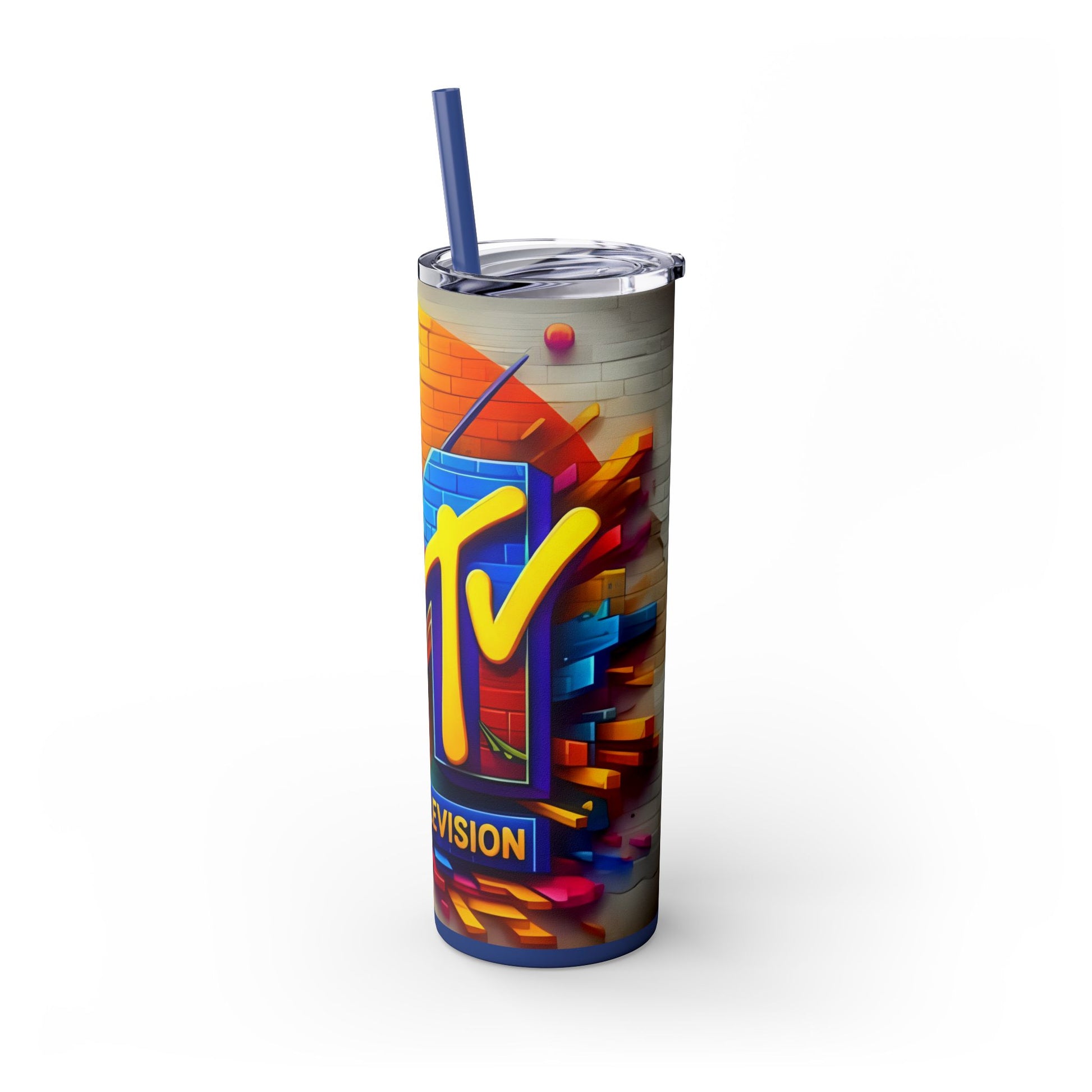 Mtv Telivision - (80s) Skinny Tumbler with Straw, 20oz - Rock n Royalty Designs