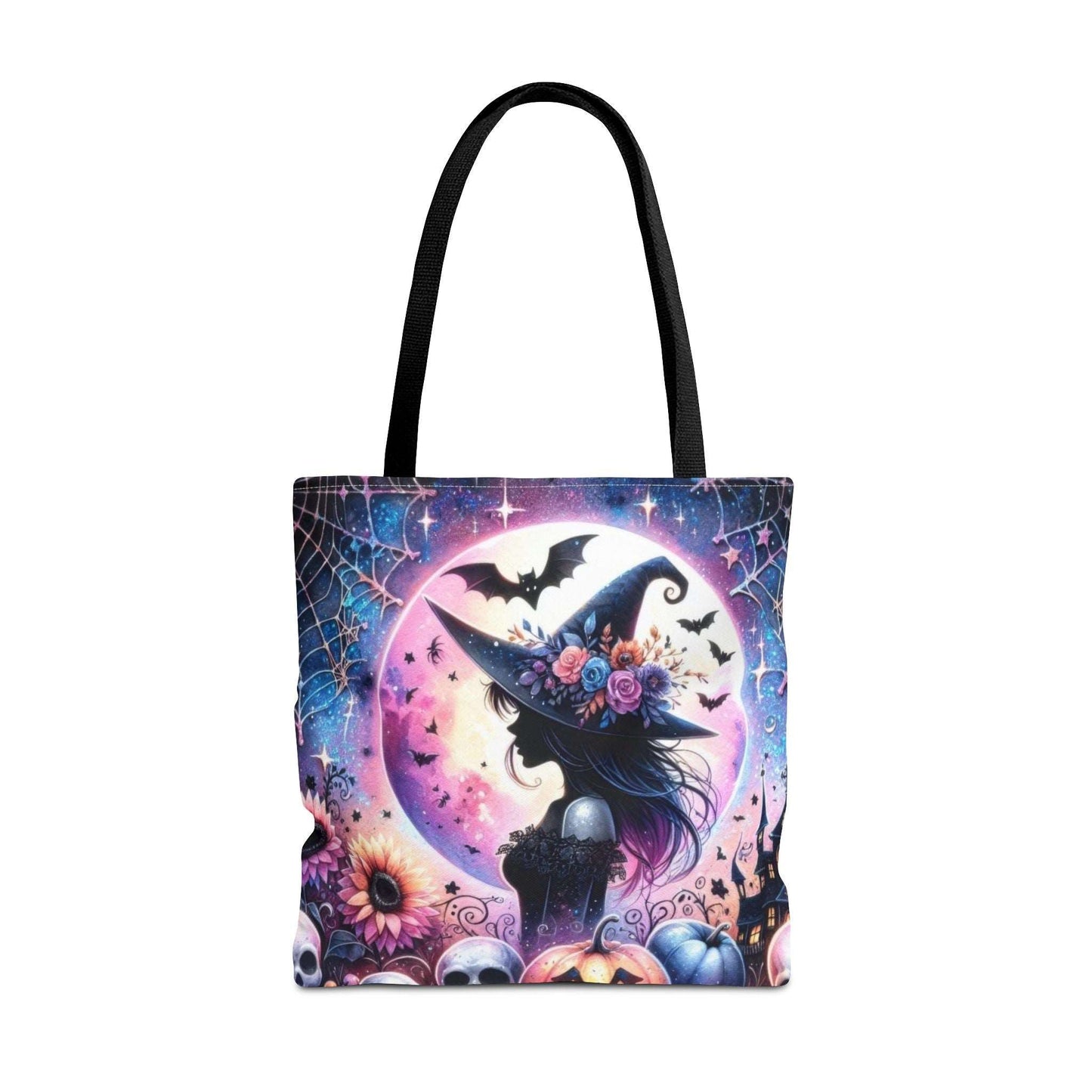 "Mystical Witch Tote Bag - Celestial Moon and Bat Design (AOP)"