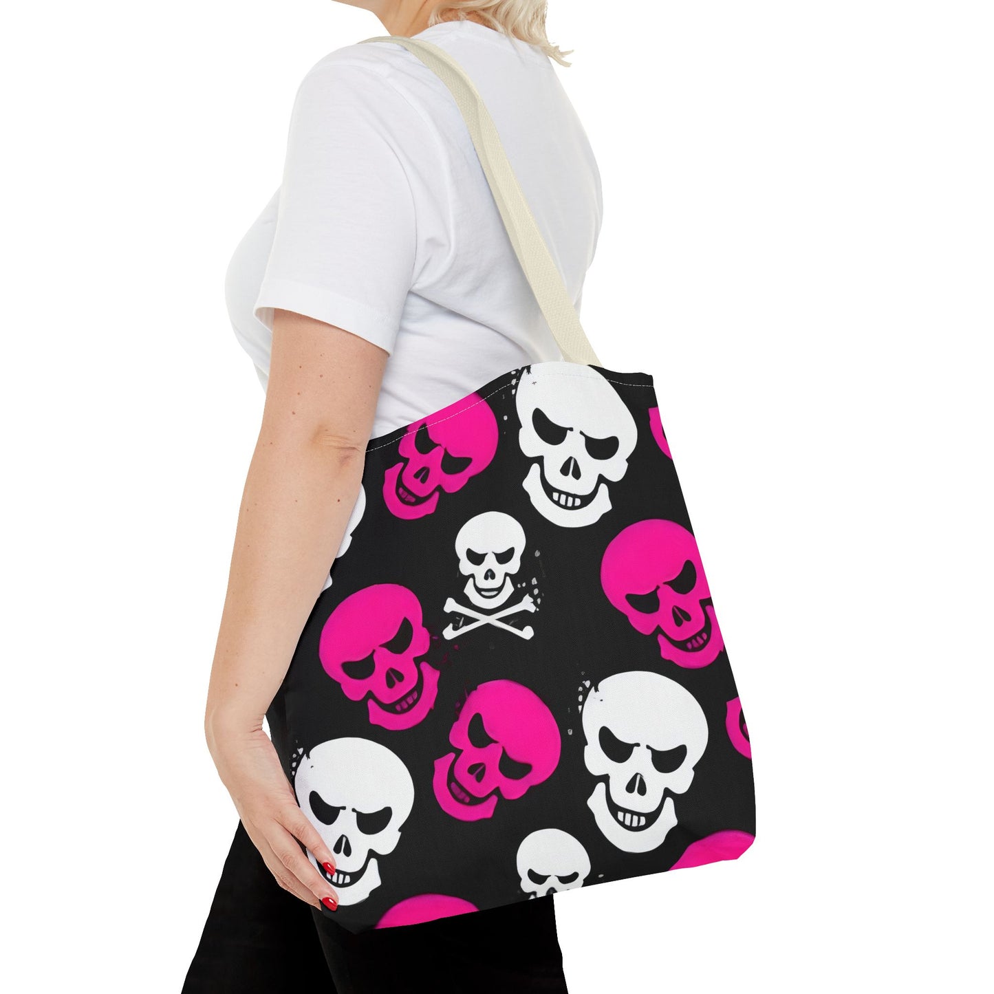 BLK WHT PINK SKULL - Tote Bag (AOP) - Rock n Royalty Designs