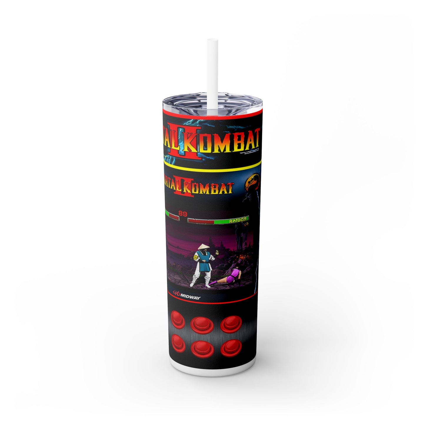 MORTAL KOMBAT ARCADE GAME - Skinny Tumbler with Straw, 20oz - Rock n Royalty Designs