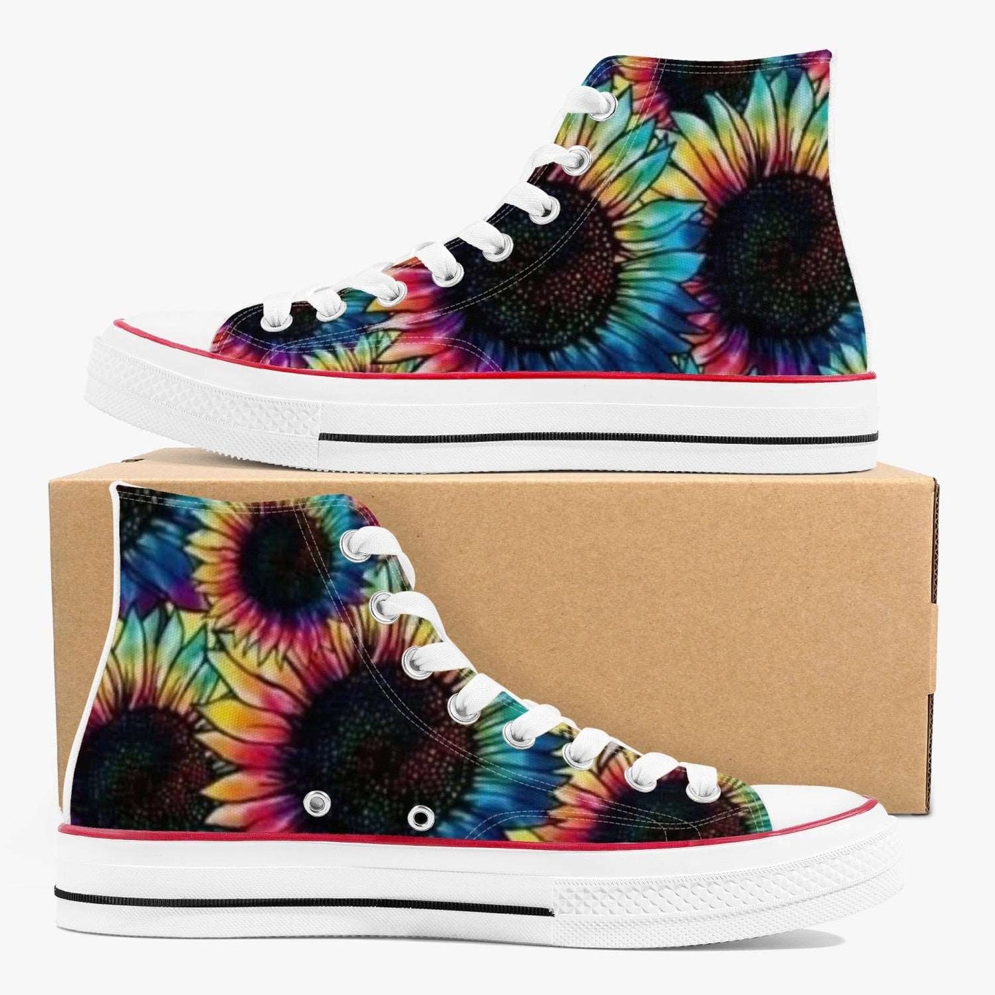 "Vibrant Tie-Dye Sunflower High-Top Sneakers - Rock N Royalty Collection"