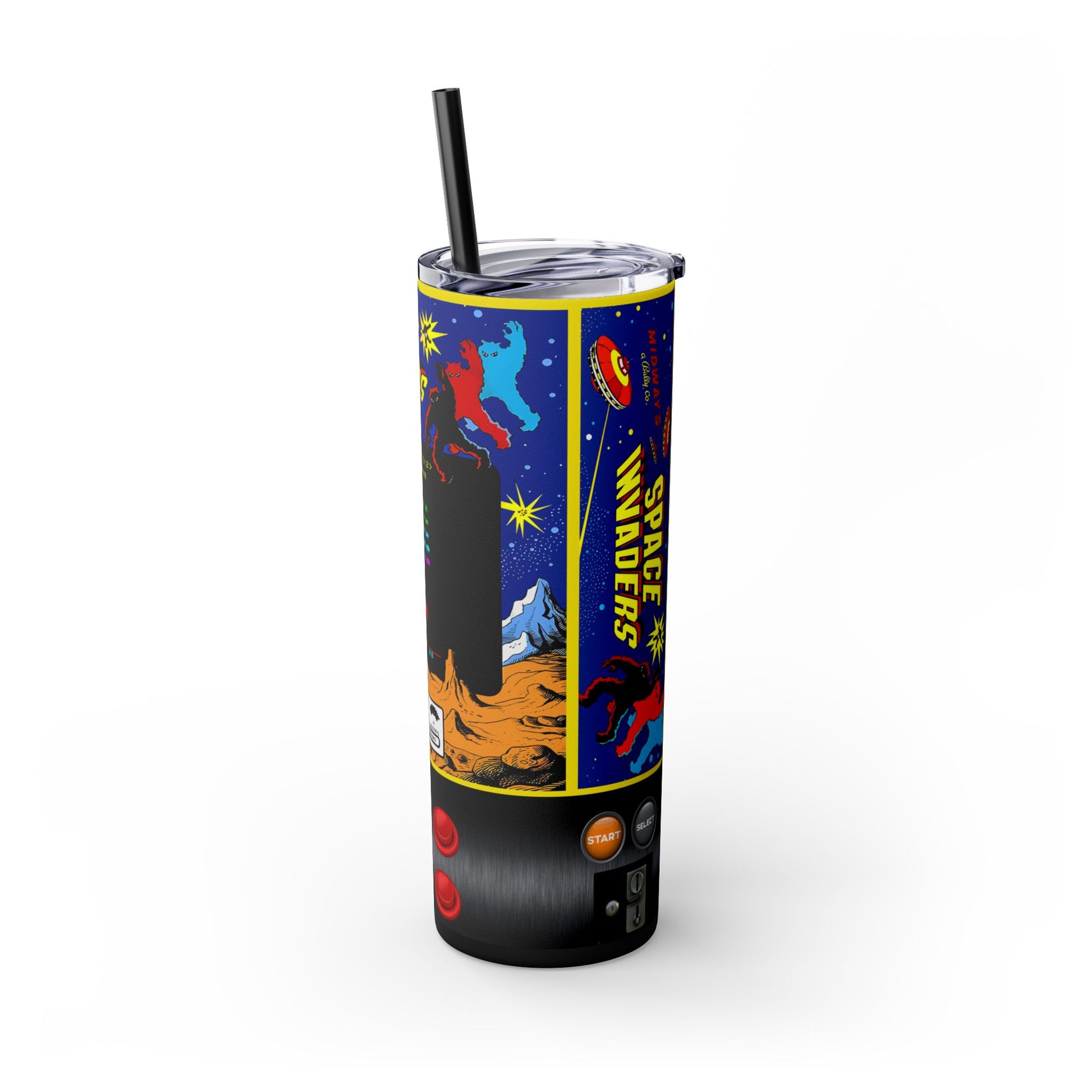 SPACE INVADERS ARCADE GAME - Skinny Tumbler with Straw, 20oz - Rock n Royalty Designs