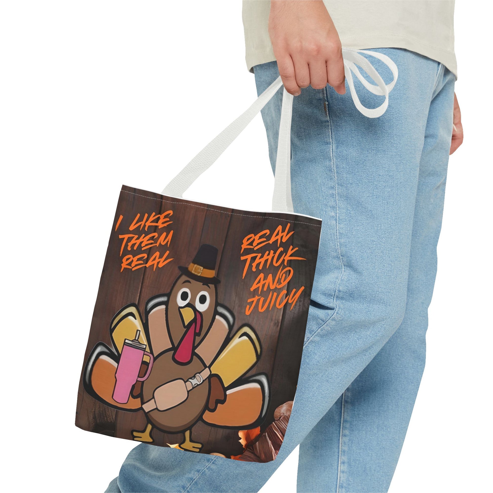 "Real Thick and Juicy Turkey Thanksgiving Tote Bag | Funny Holiday Shopping Bag" Printify