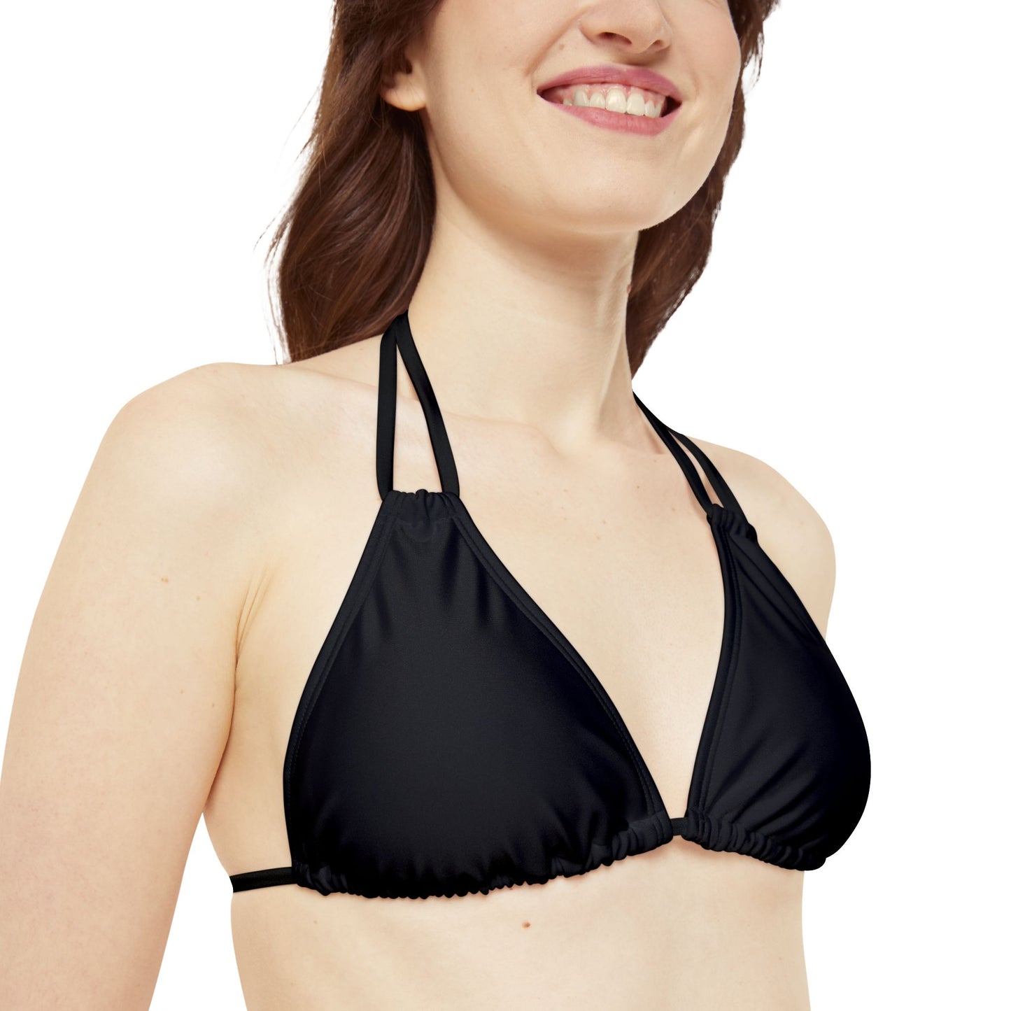 BLACK Strappy Triangle Bikini Top (AOP) - Rock n Royalty Designs