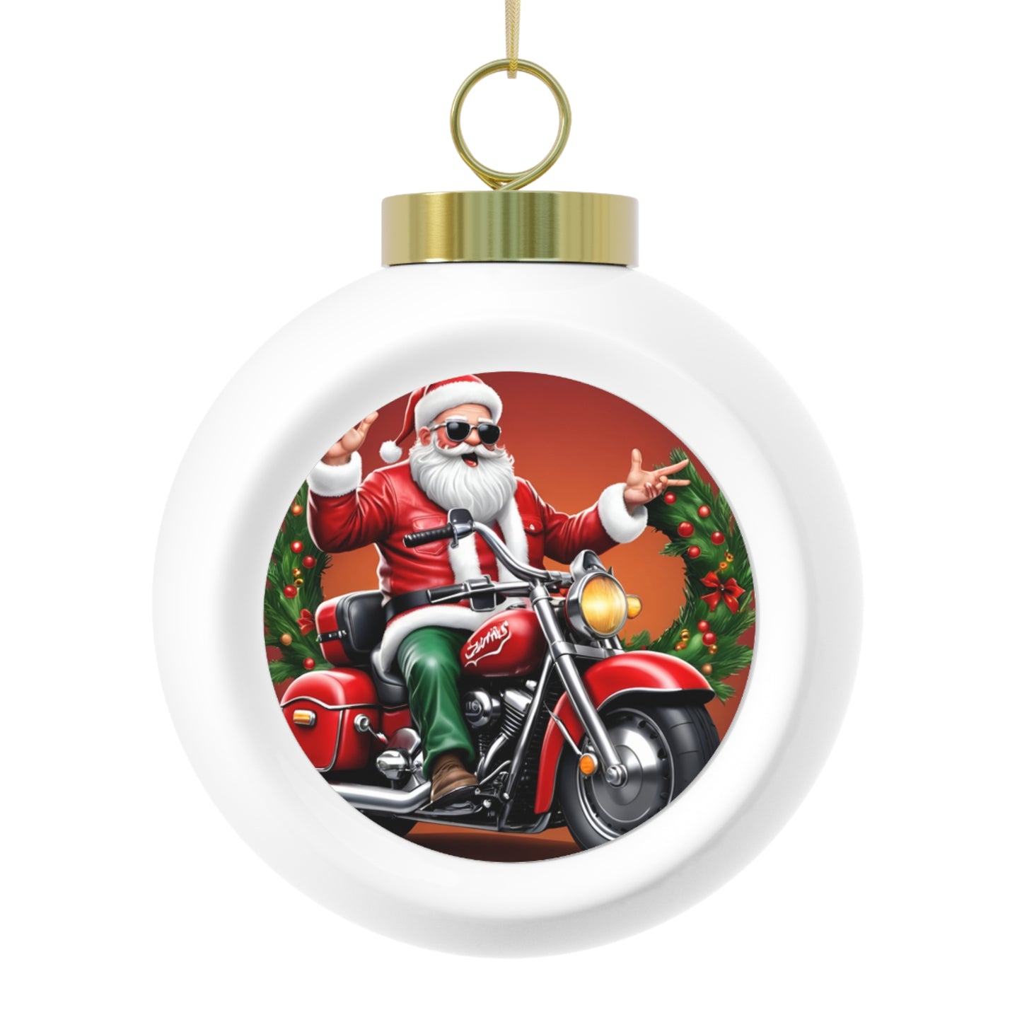 SANTA Motorcycle (b) Christmas Ball Ornament - Rock n Royalty Designs