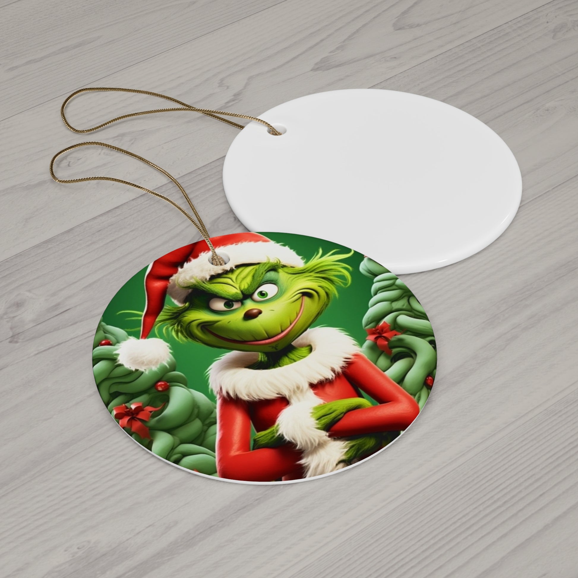 Santa GRINCH  Ceramic Ornament Printify