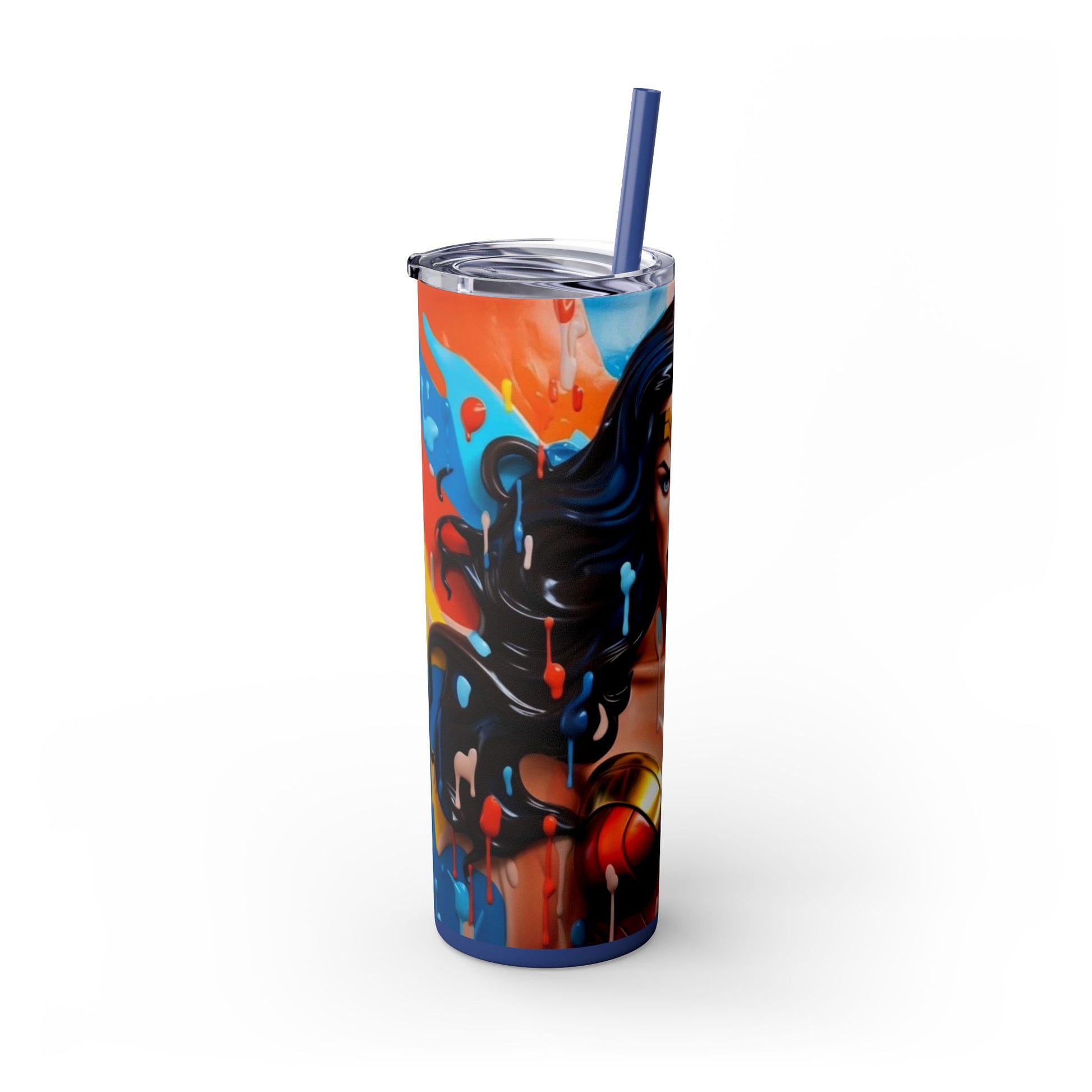 "Wonder Woman Skinny Tumbler with Straw, 20oz - Superhero Fan Art Drinkware" Printify