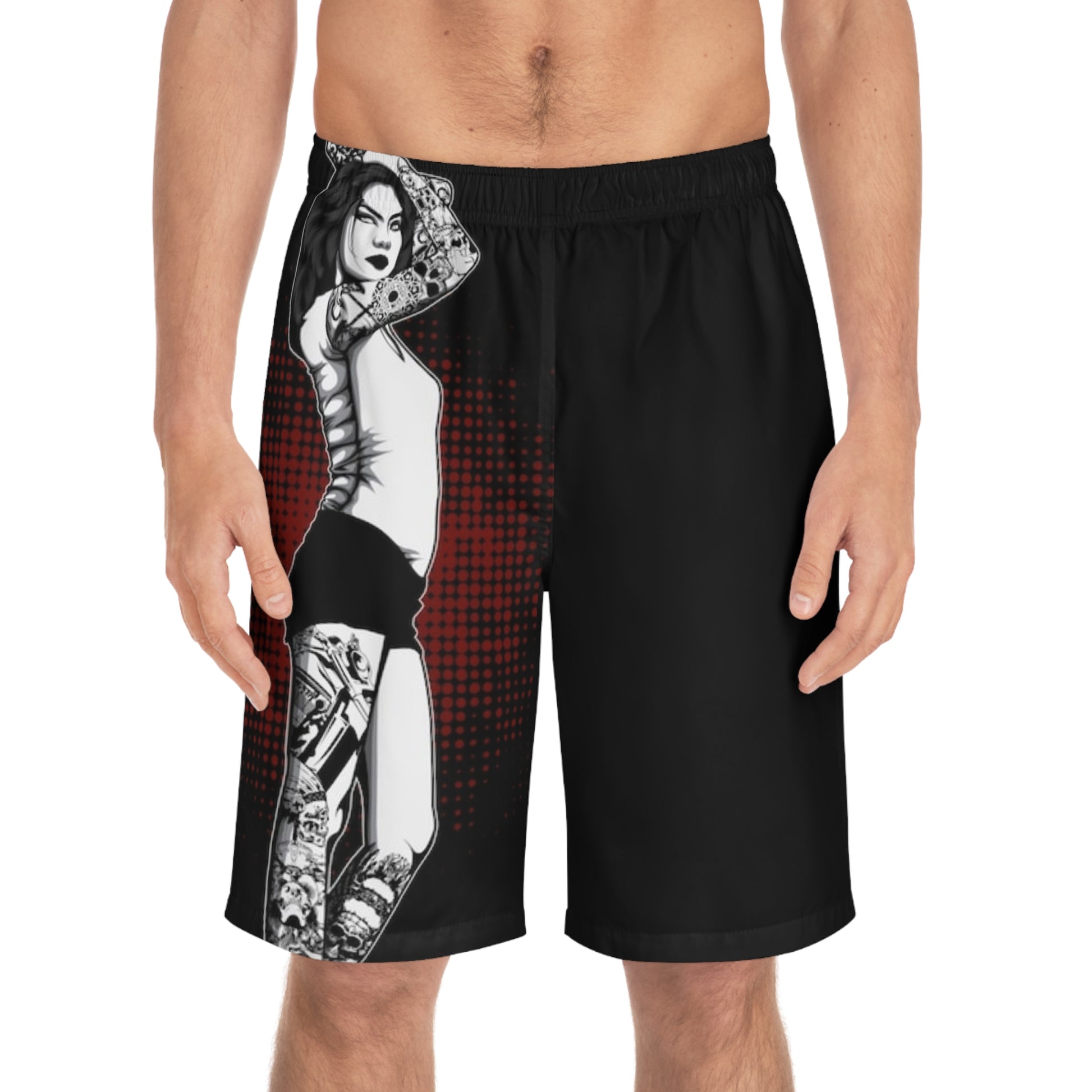 Copy of Copy of TATTOO WOMAN DESIGN FRONT BLK BACK - Men's Board Shorts (AOP) - Rock n Royalty Designs