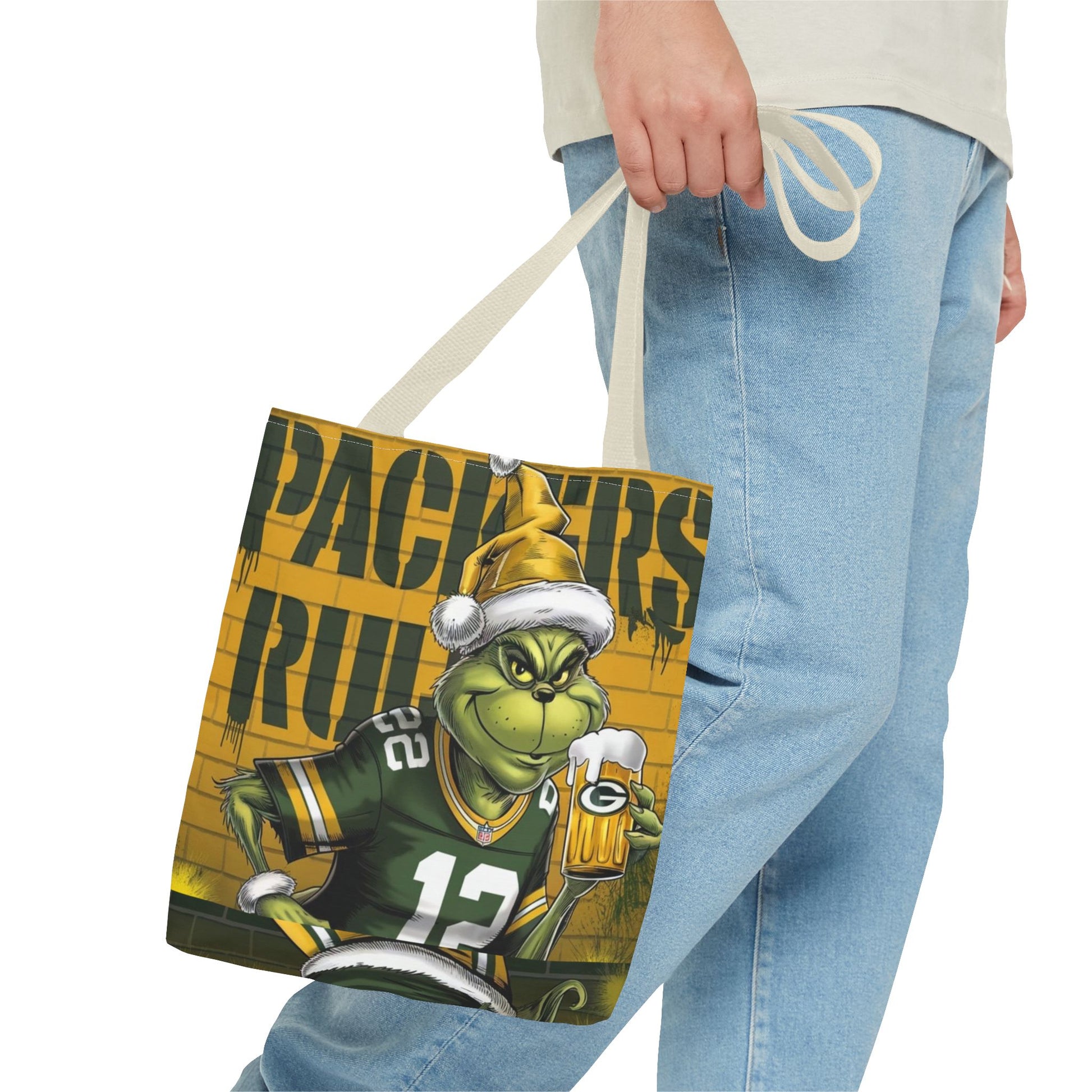 Festive Green Bay Packers Grinch Themed Tote Bag - Rock n Royalty Designs