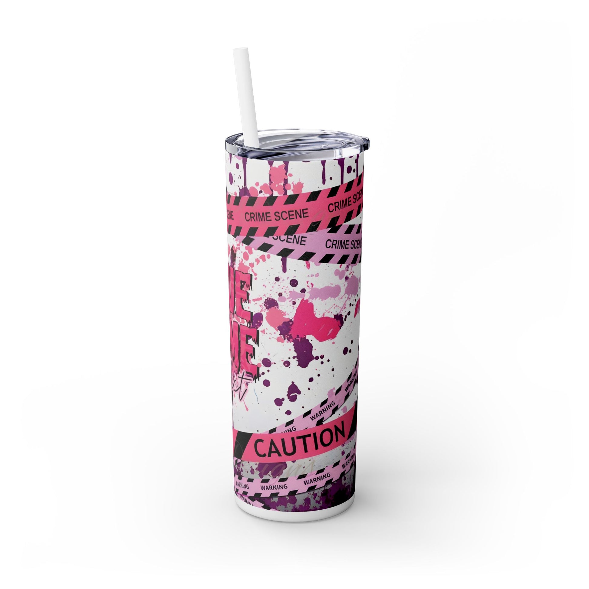 True Crime Pink - Skinny Tumbler with Straw, 20oz - Rock n Royalty Designs